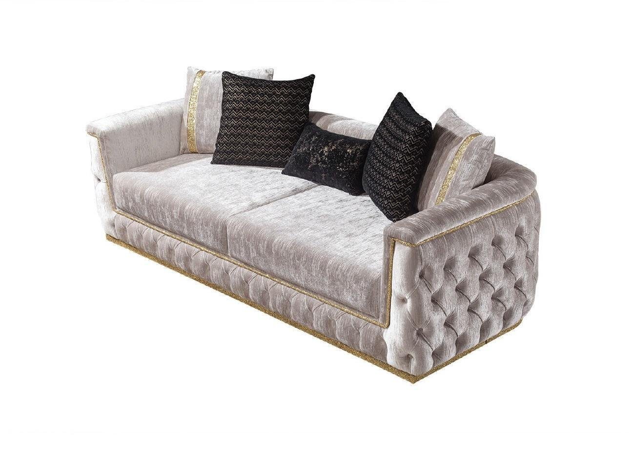 Luxus Möbel JVmoebel Sitz 3+1 Couch Teile Sofa Polster Gold, 2 Samt Sofa Set Chesterfield