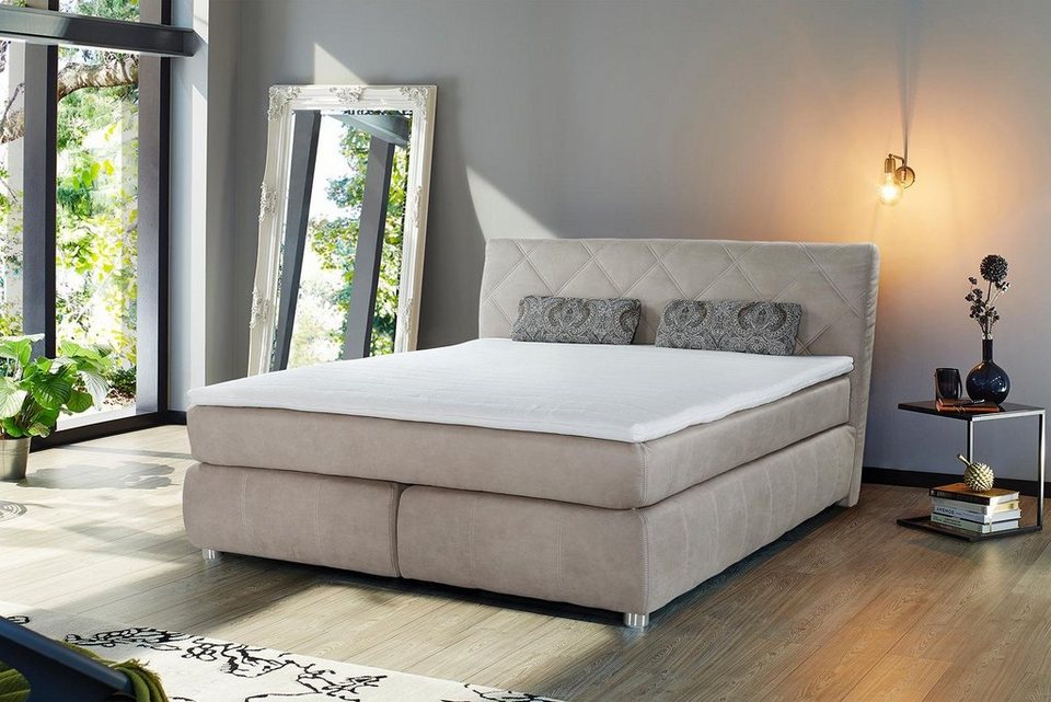 Boxspringbett mit Wellenfedersystem inkl. Topper und Zierkissen ... Boxspringbett mit Wellenfedersystem inkl. Topper und Zierkissen ...