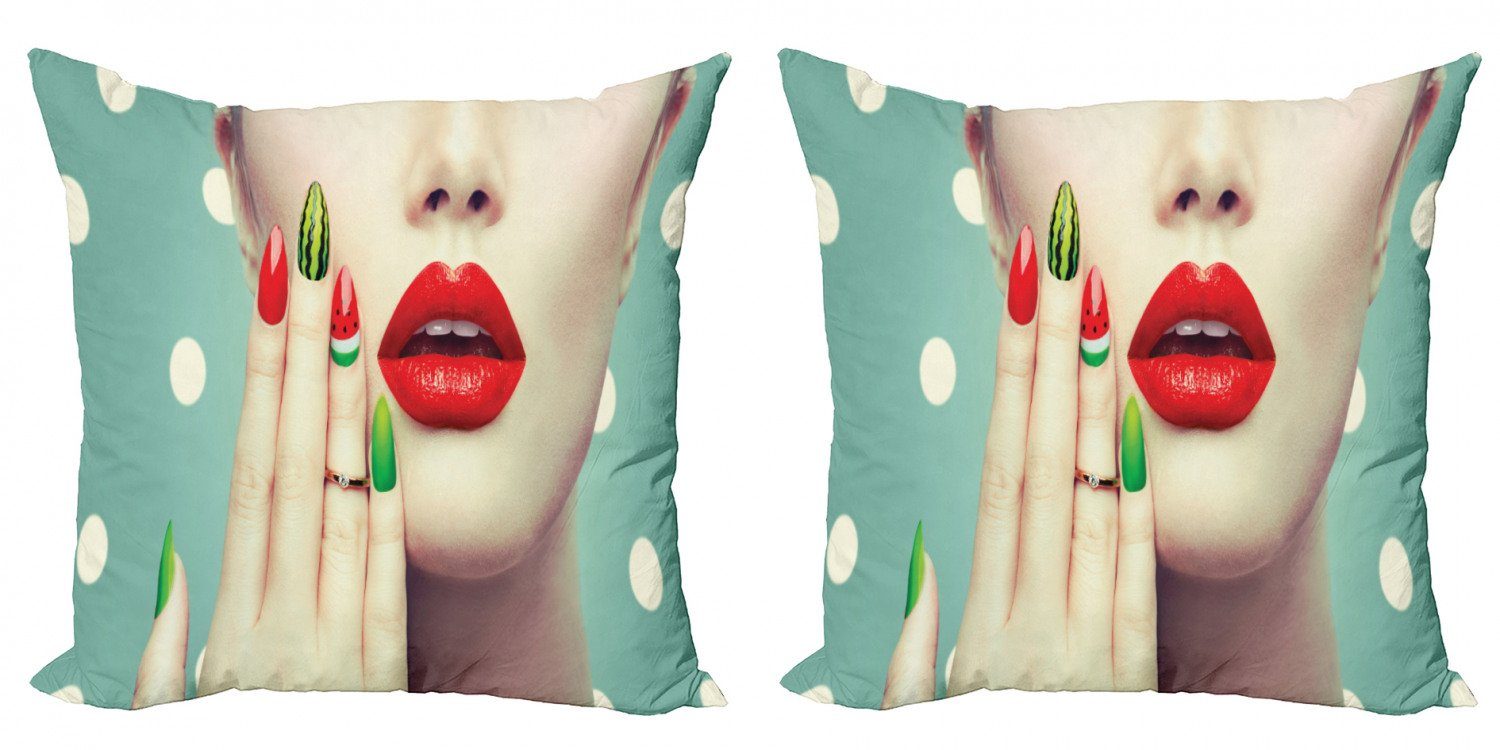 Kissenbezüge Modern (2 Art Accent Nail Stück), Abakuhaus Watermelon Lippen Digitaldruck, Doppelseitiger und Make-up