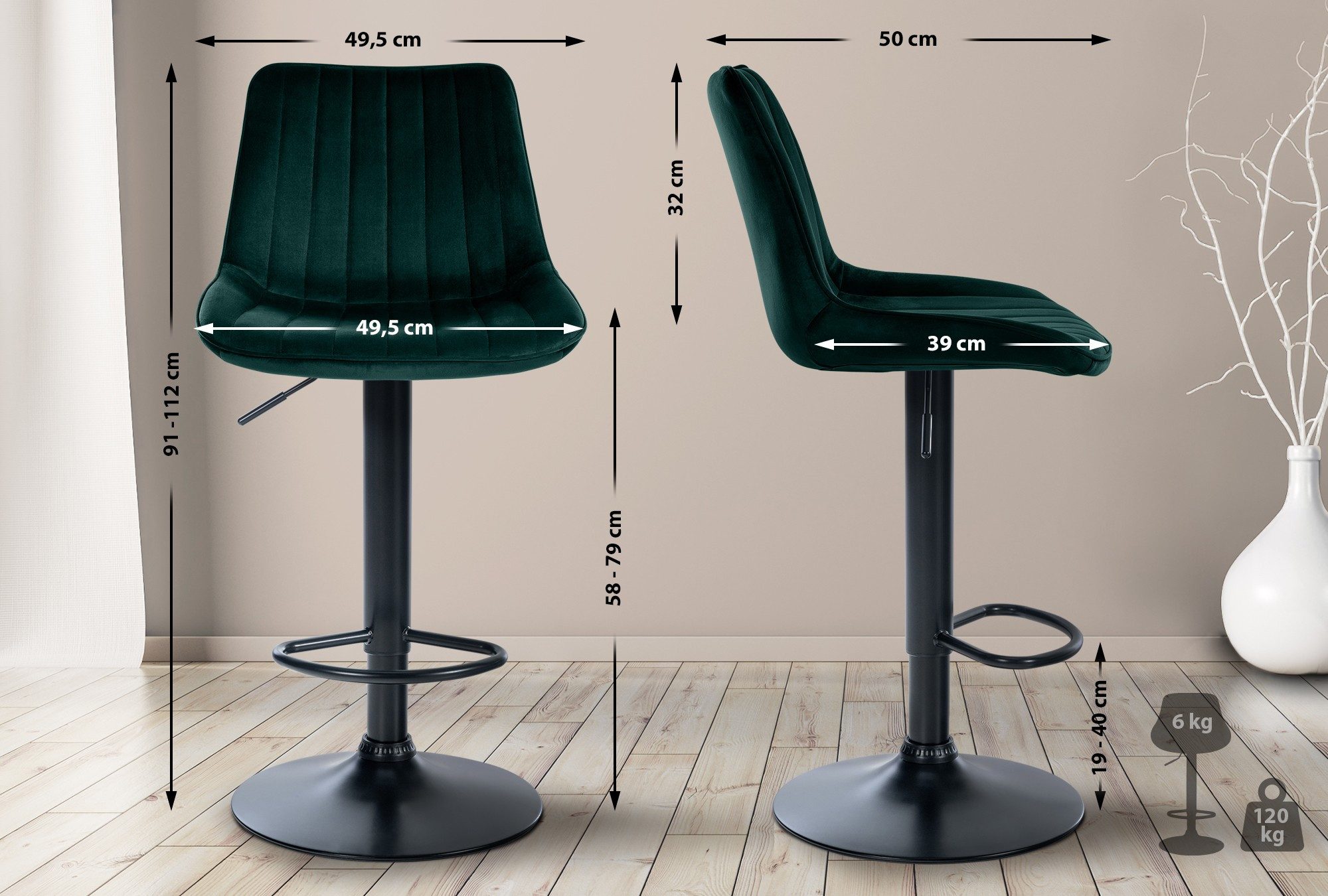 CLP Barhocker Toni Samt (2er Set, günstig online kaufen