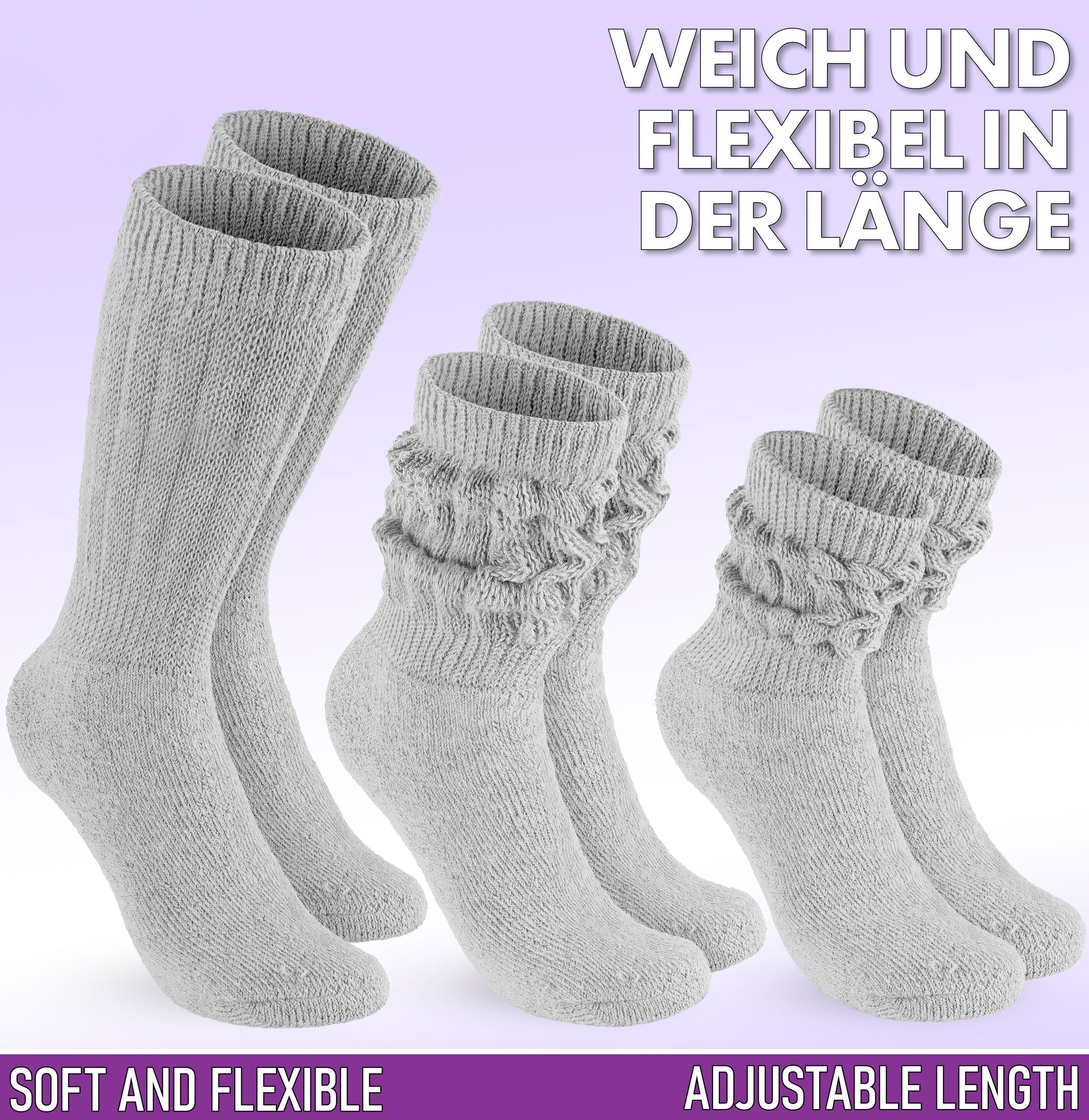 BRUBAKER Schoppersocken 3er Set Damen Baumwollsocken - Sport Lässige für und Scrunch für Knit Damensocken Socken (3-Paar) Frauen Freizeit - 3x Retro-Socken Slouch Grau