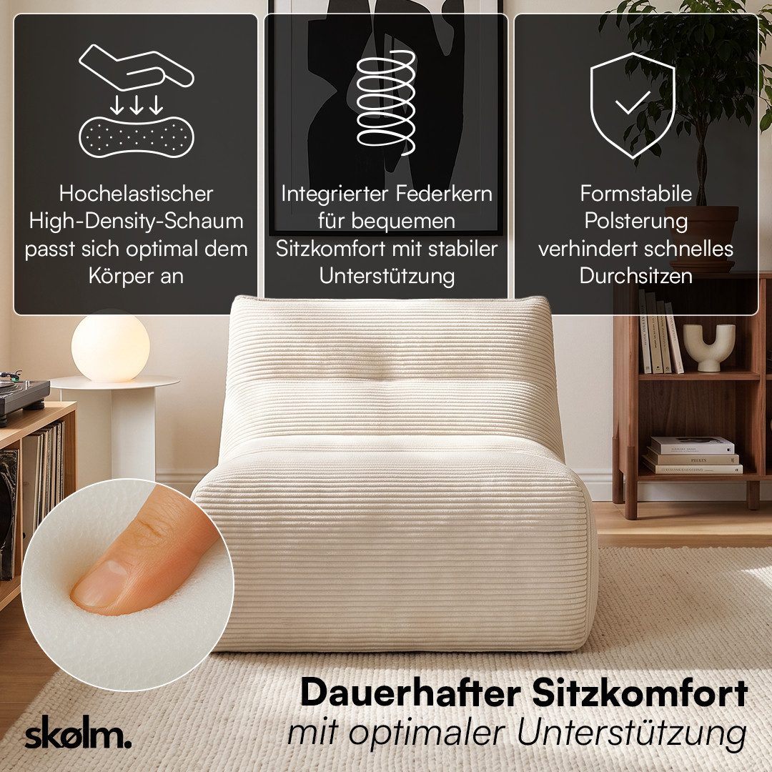skølm Relaxsessel & Beanbag-Sofa aus Cord, Sitzsack Sofa dick gepolstert, vakuumiert (Beige, Loungesessel, 1 Sitzer), dick gepolstert, vakuumiert - ohne Aufbau