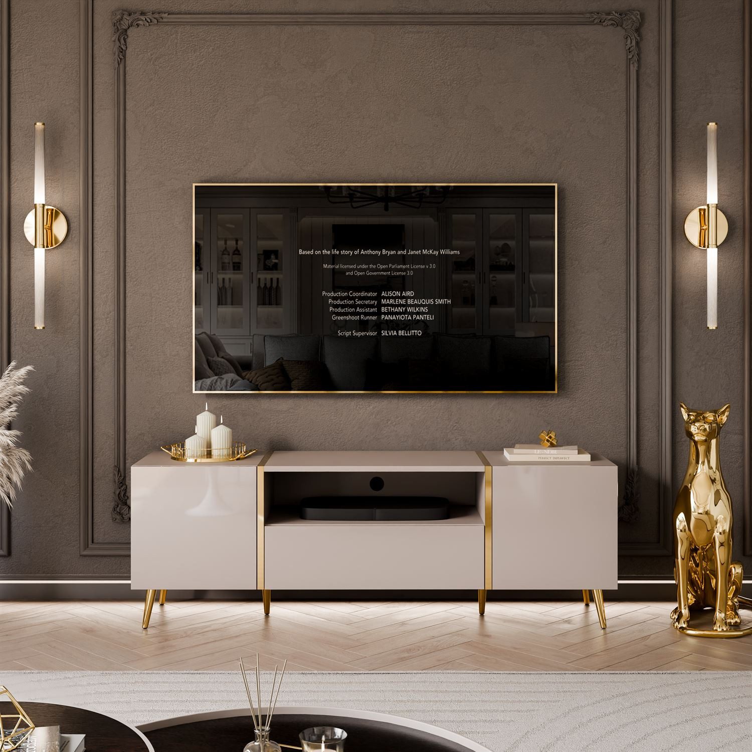 Lookway TV-Schrank ONYX 158 cm Kaschmir Hochglanz mit goldenen Metallbeinen günstig online kaufen