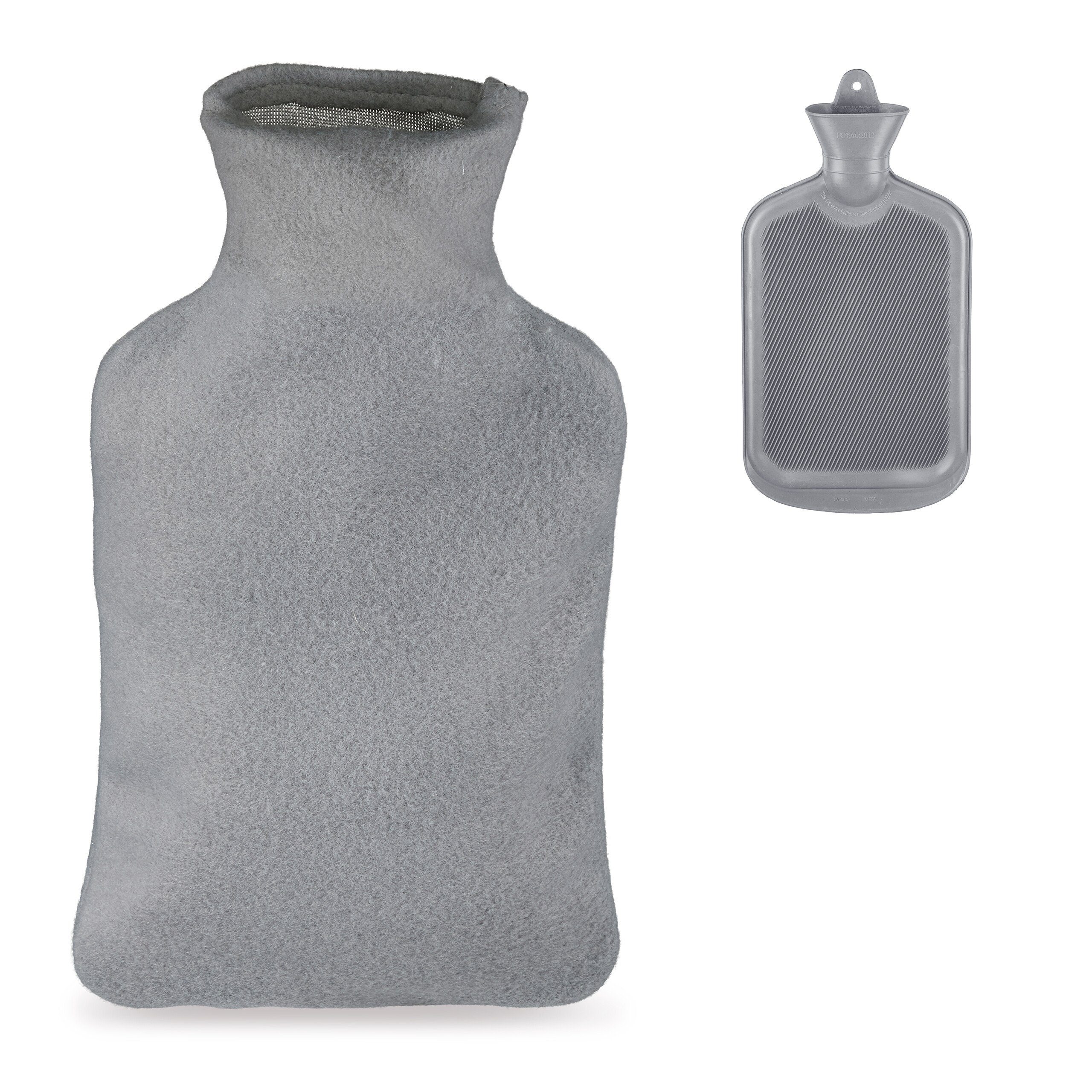 relaxdays Wärmflasche Graue Wärmflasche mit Bezug 2 Liter