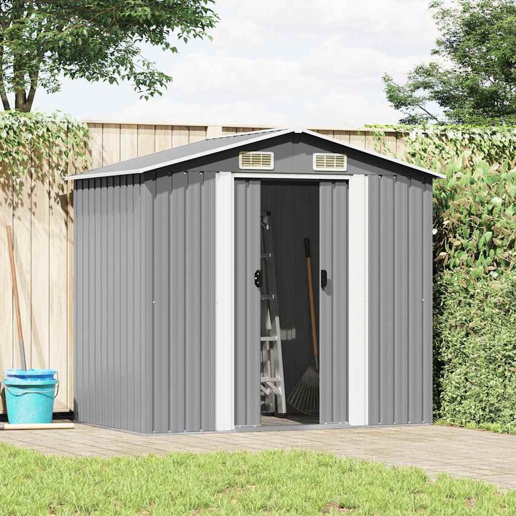vidaXL Gartenhaus Gartenschuppen Grau Metall 204 x 132 x 186 cm