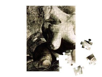 puzzleYOU Puzzle Bleistiftzeichnung: Üppiger nackter Frauenkörper, 48 Puzzleteile, puzzleYOU-Kollektionen Erotik