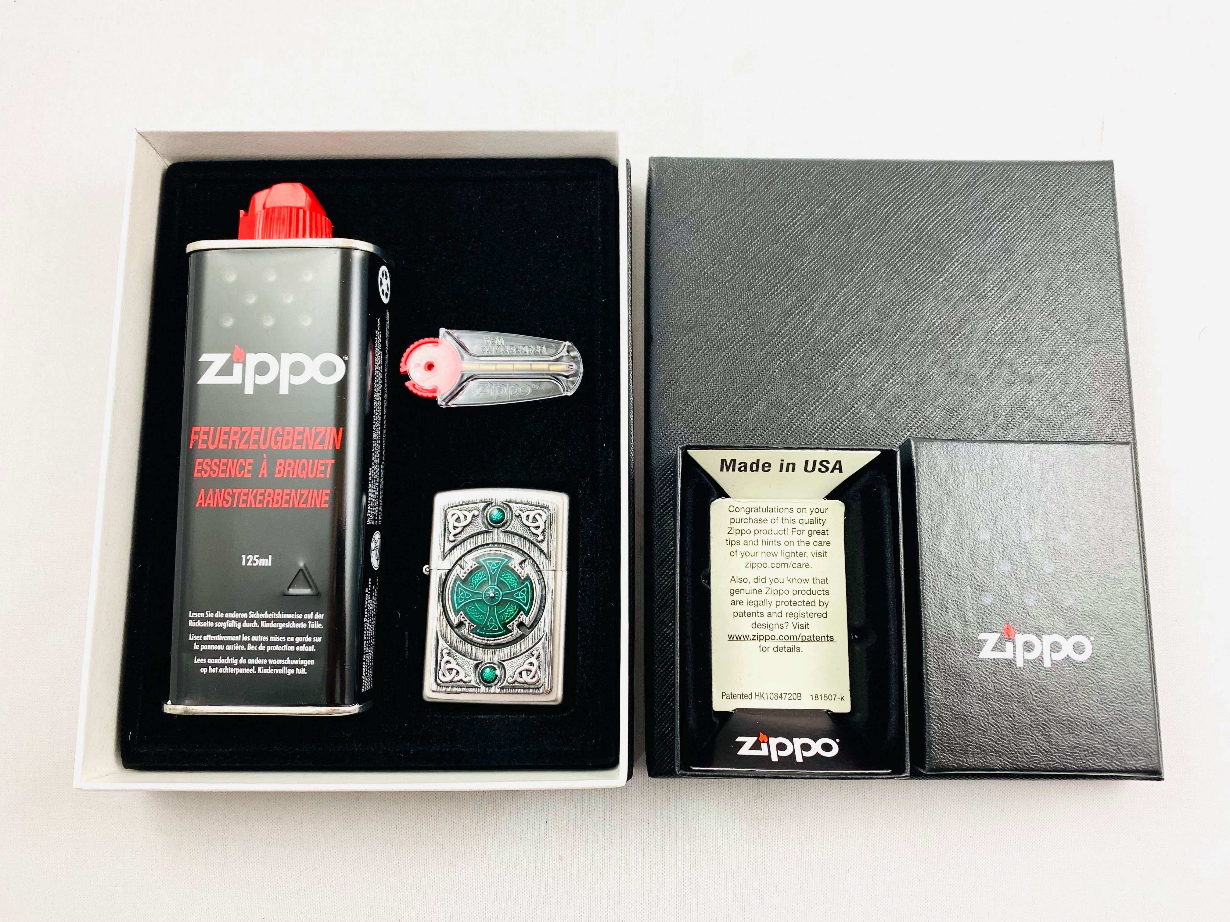 Feuerzeug Feuerzeug Celtic Green Cross Nordisches Kreuz Geschenkset