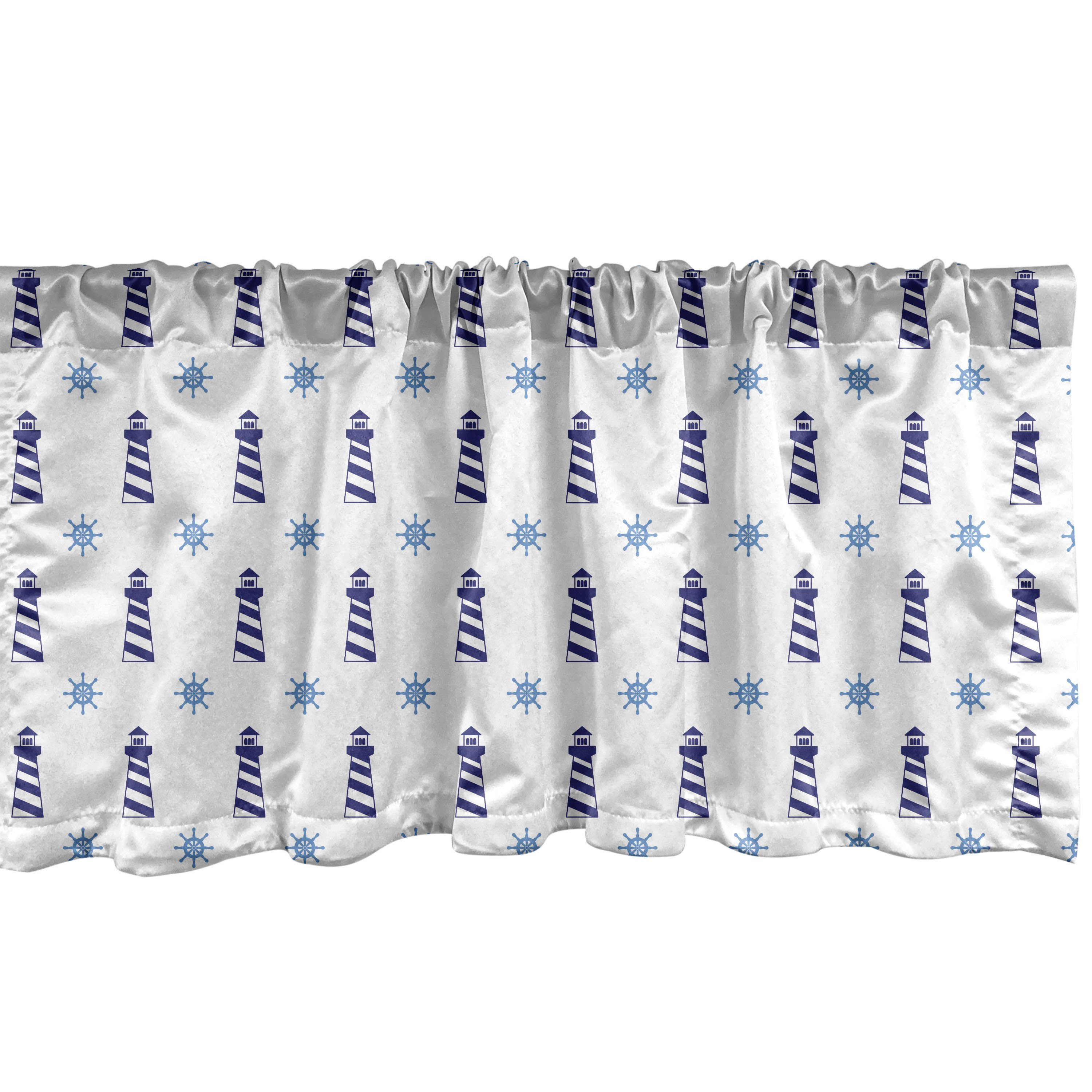 Scheibengardine Vorhang Volant für Küche Schlafzimmer Dekor mit Stangentasche, Abakuhaus, Microfaser, Navy blau Aqua Aufwändiger Muster