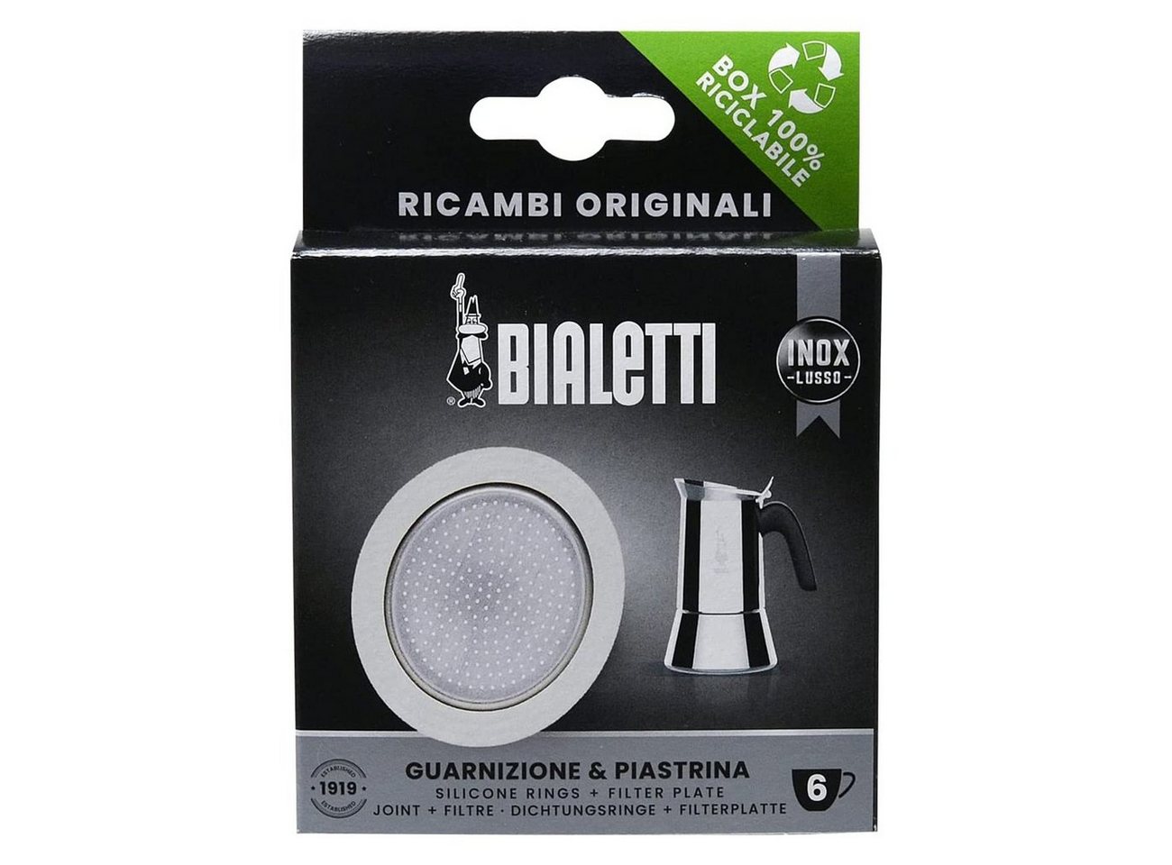 BIALETTI Dichtungsring Ersatzteilset für 6 Tassen für Venus, Kitty, Musa, 2-teilig (1 Set) (2-St), 1 Dichtung Silikon + 1 Filter