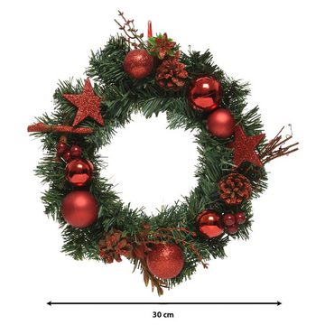 Decoris season decorations Dekokranz, Türkranz künstlich mit Weihnachtskugeln 30cm grün / rot