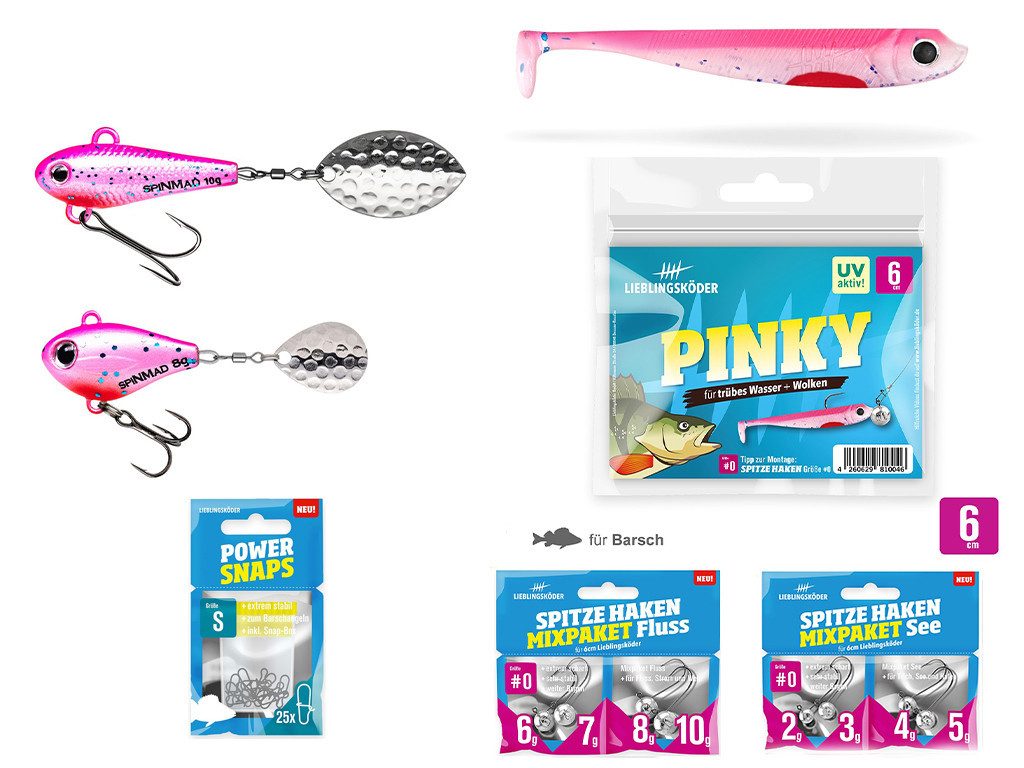 Lieblingsköder Kunstköder Barsch-Set Pinky - Typ M - Lieblingsköder & SpinMad, (Typ M Pinky, 1-St. Typ M), Effektiver Lauf, Exzellente Verarbeitung
