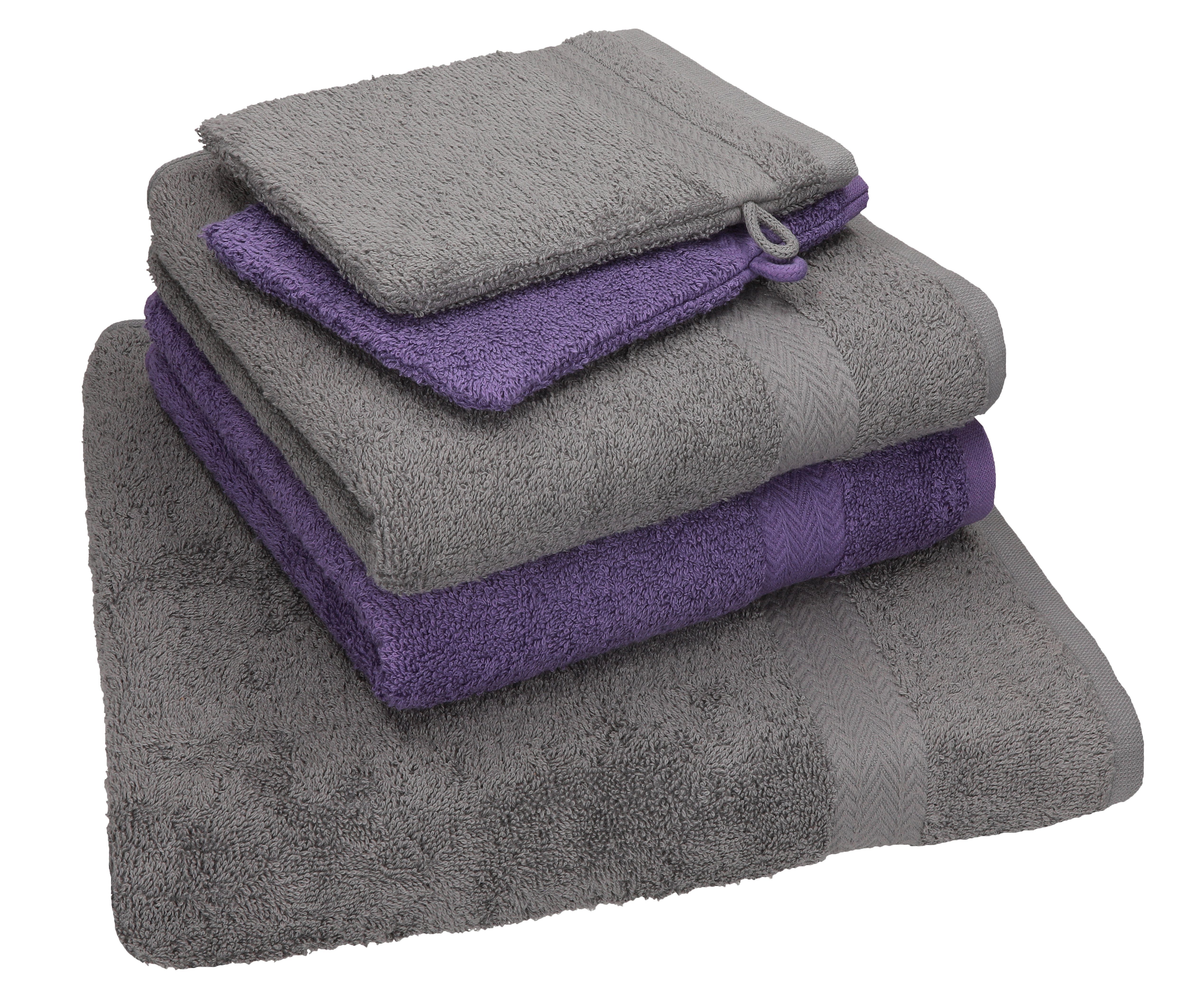 Betz Handtuch Handtuch 2 100% TLG. Single Baumwolle, Pack Handtücher Waschhandschuhe, Duschtuch 2 1 Set 5 lila (5-tlg) Set Baumwolle