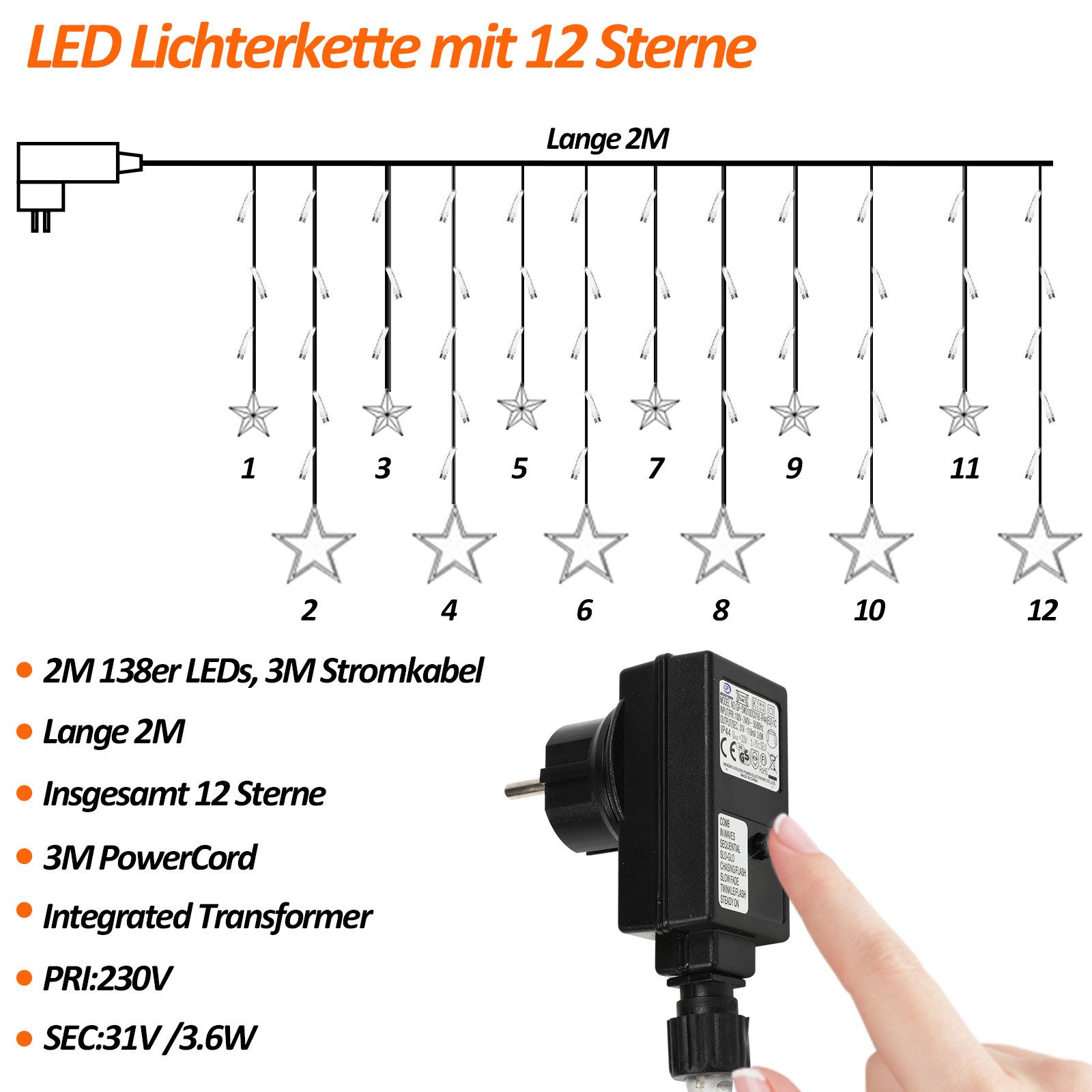 Clanmacy LED-Lichterkette LED Lichterkette Sterne Lichtervorhang günstig online kaufen