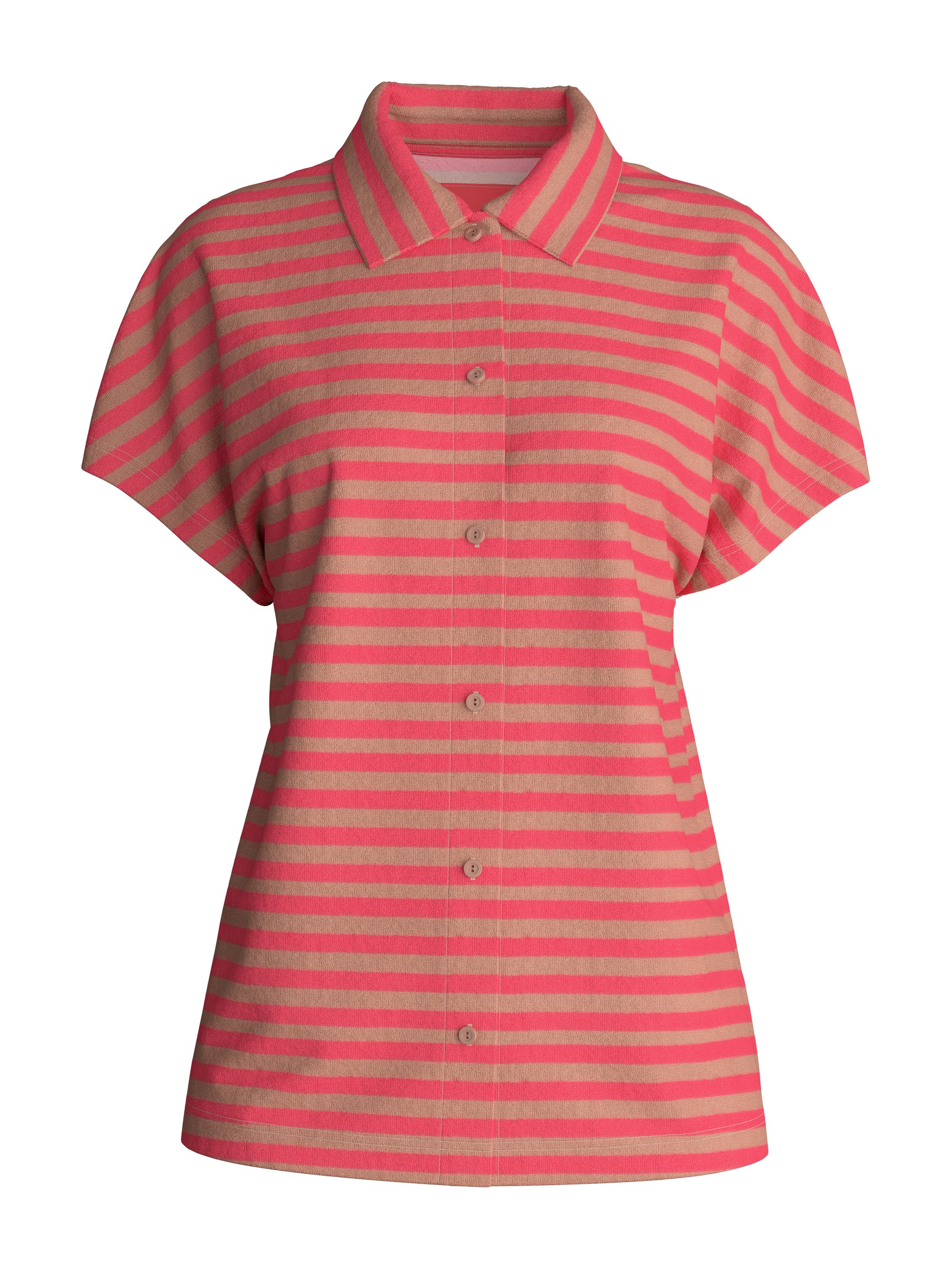 CALIDA Kurzarmshirt Lounge Stripe Damen (1-tlg) lockerer V-Ausschnitt, feiner Qualität, Hemdkragen, aus Terry