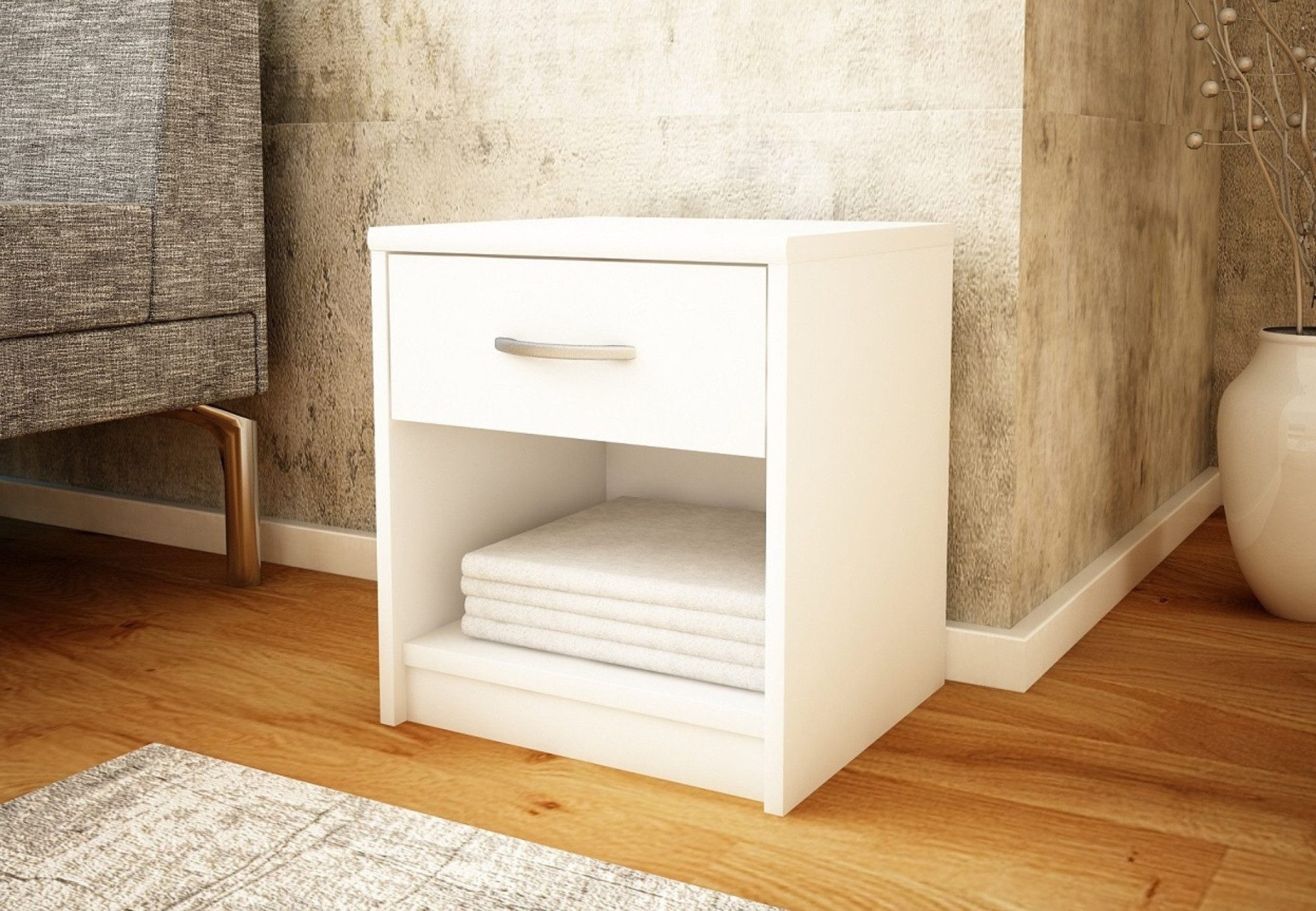 Home Collective Kommode mit 1 Schublade Nachttisch schmal mit matter Oberfläche (strapazierfähige Platte Ideal für Schlafzimmer, Wohnzimmer), 39 cm breit abgerundete Kanten und geräumiger Stauraum weiß