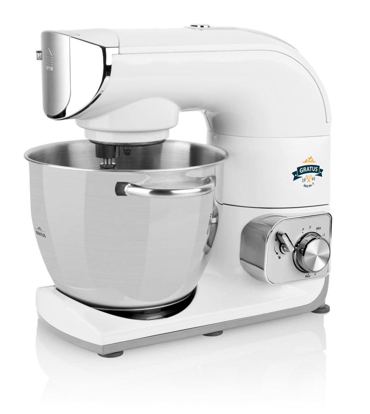 eta Küchenmaschine Gratus Max ETA002890061, 1200 W, 5,5 l Schüssel, 1200 Watt mit Metall-Gehäuse, mit viel Zubehör