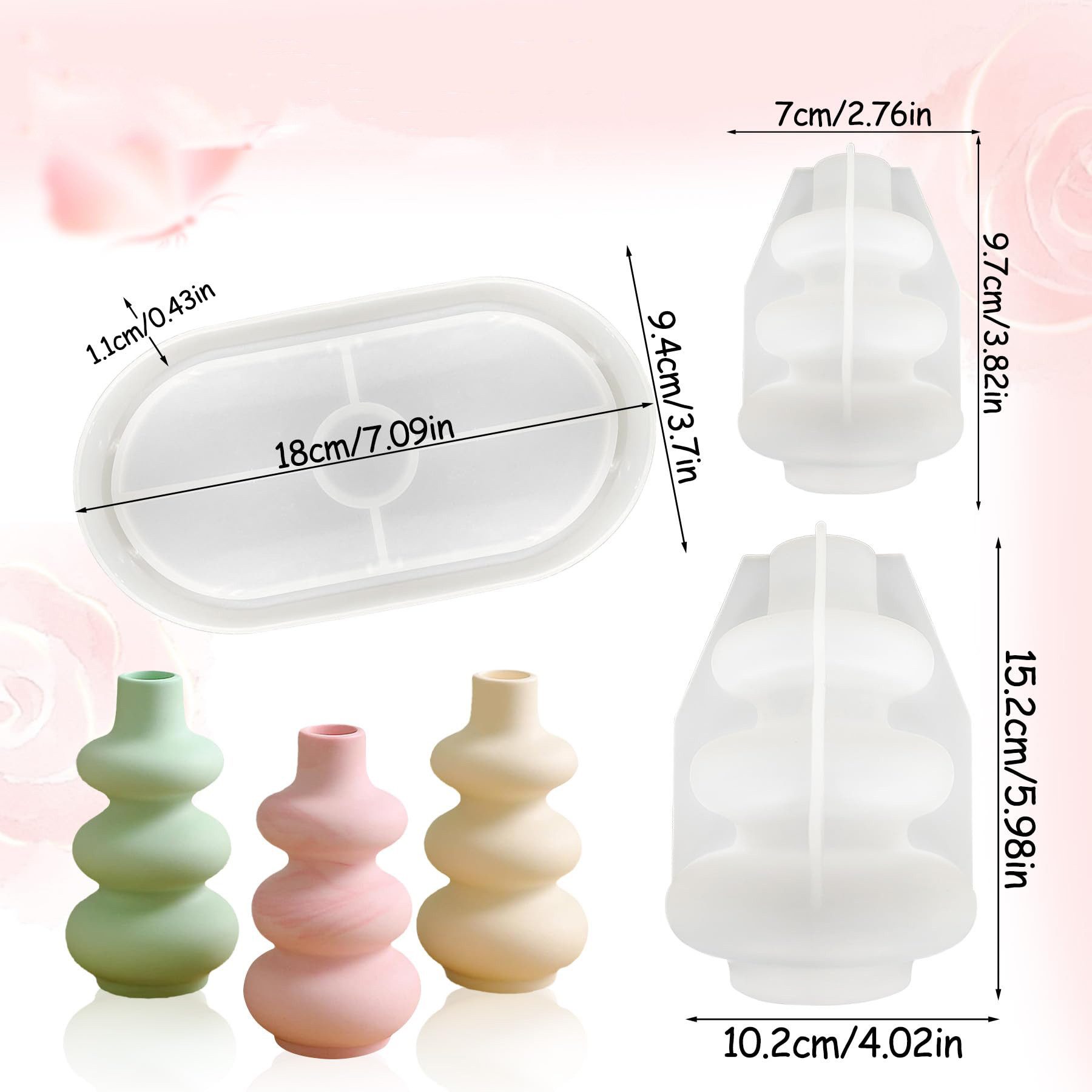 Zyronn Modellierwerkzeug 3er Set Silikon Gießformen Vase – DIY Blumenvasen Formen, (3 St), für Epoxidharz,Gips, Wiederverwendbare Formen für Deko & Basteln