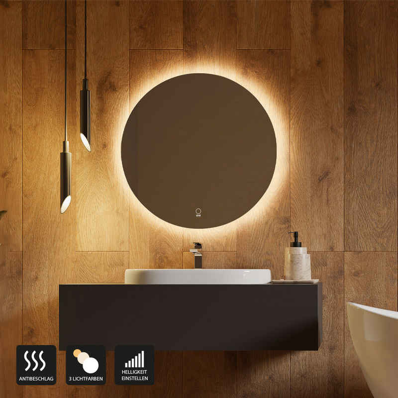 HOME DELUXE Зеркало для ванной комнаты LED-Spiegel Rund EMMI & SILA (Beschlagfrei, Dimmbar & Energiesparend), Настенное зеркало, Зеркало для ванной комнаты, Badezimmerspiegel, Косметички