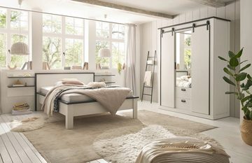 Furn.Design Einzelbett Stove (Bett in weiß Pinie und Anthrazit, Liegefläche 140 x 200 cm), höhenverstellbar
