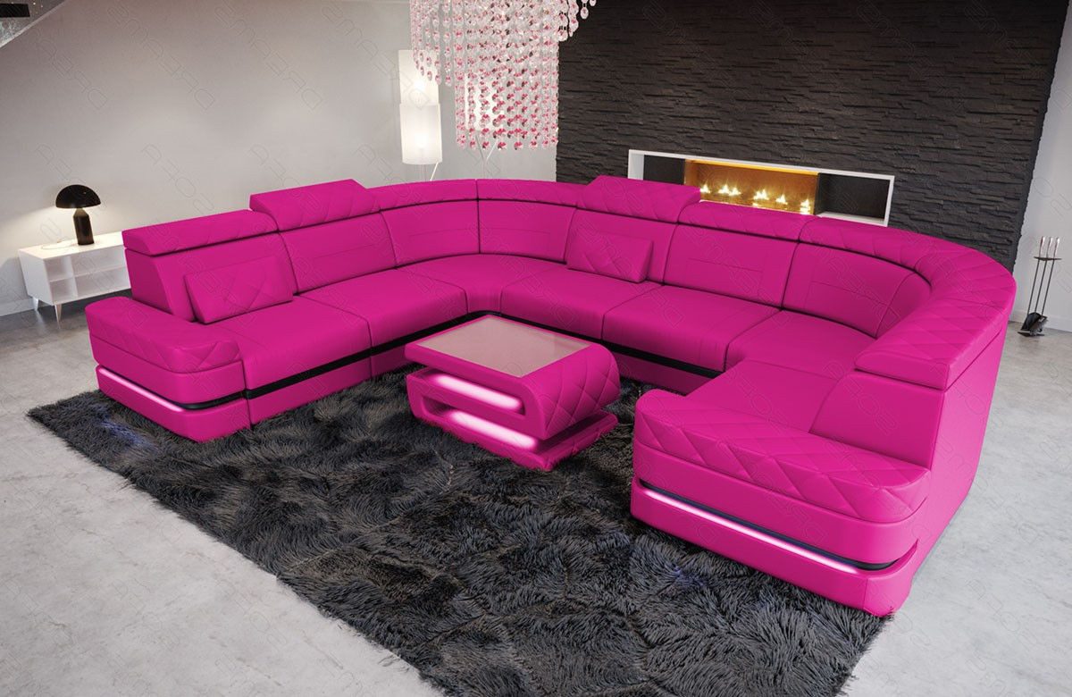 Sofa Dreams Wohnlandschaft Ledersofa Positano u Form Mini, Designersiofa, Sofa mit Beleuchtung