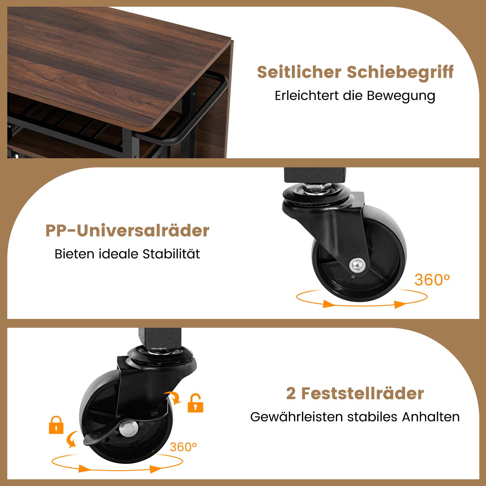 COSTWAY Esstisch Set 3 tlg. mit 2 Hockern, klappbares Bartisch auf Rollen – Bild 4 von 5