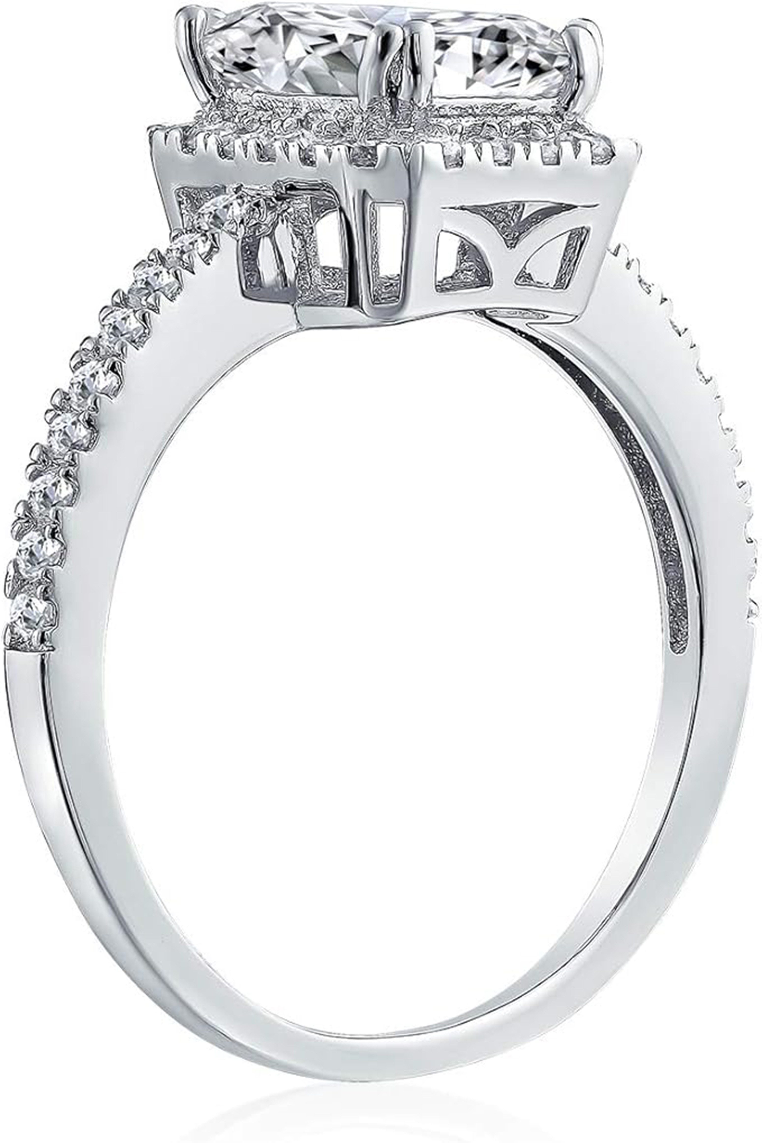 Jumpeak Verlobungsring 585 Gold, 2ct Smaragdschliff	, Labor-Diamant, Damen-Eheringset, Geschenk für Ihre Liebsten/Jubiläum/Weihnachten, Luxusschmuck mit IGI