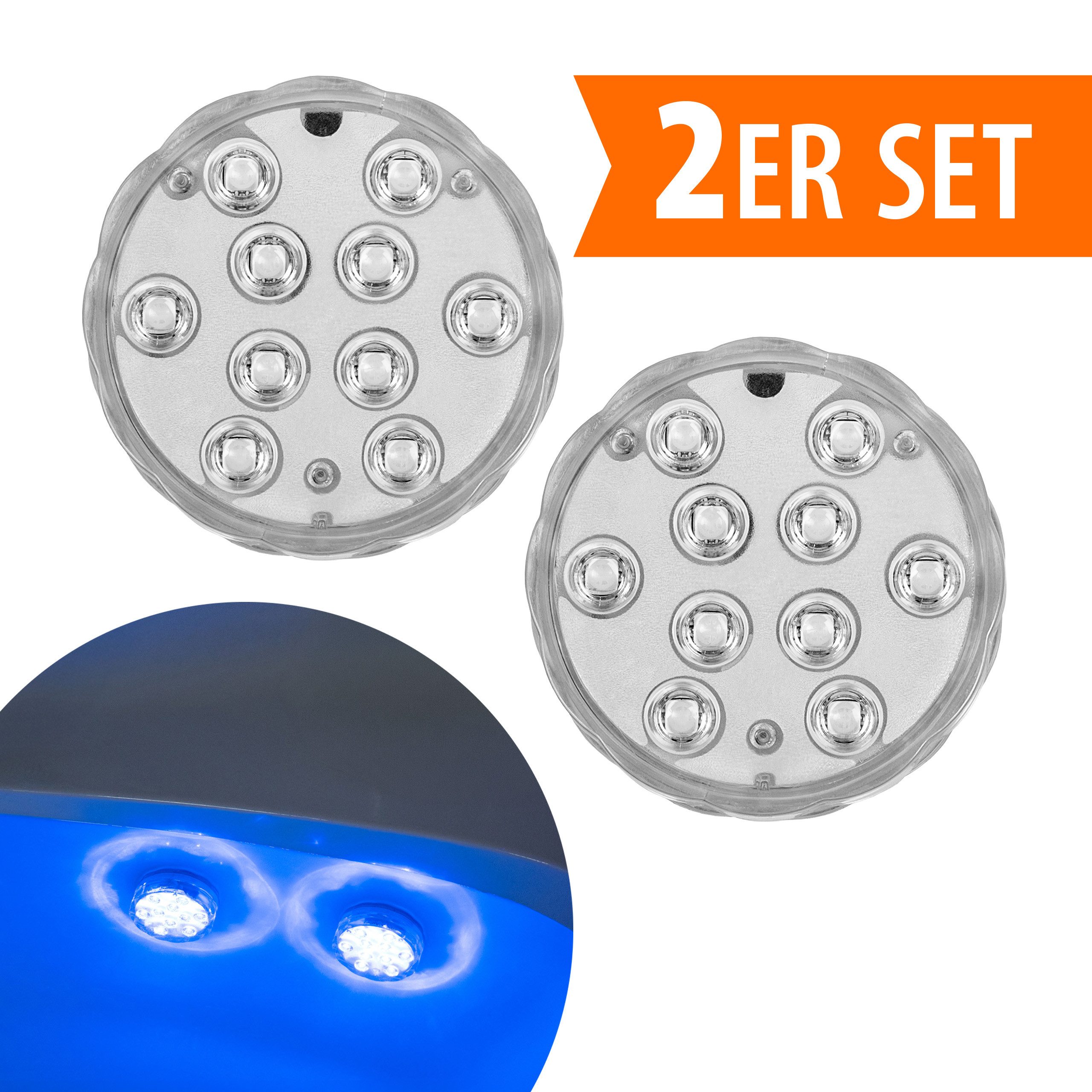 IC Gardenworld LED Teichleuchte LED Unterwasser Licht 2er Set Wasserdicht IPX8 Poolbeleuchtung, LED fest integriert, kalt-weiß, RGB, rot, blau, gelb, grün, Unterwasserlampe