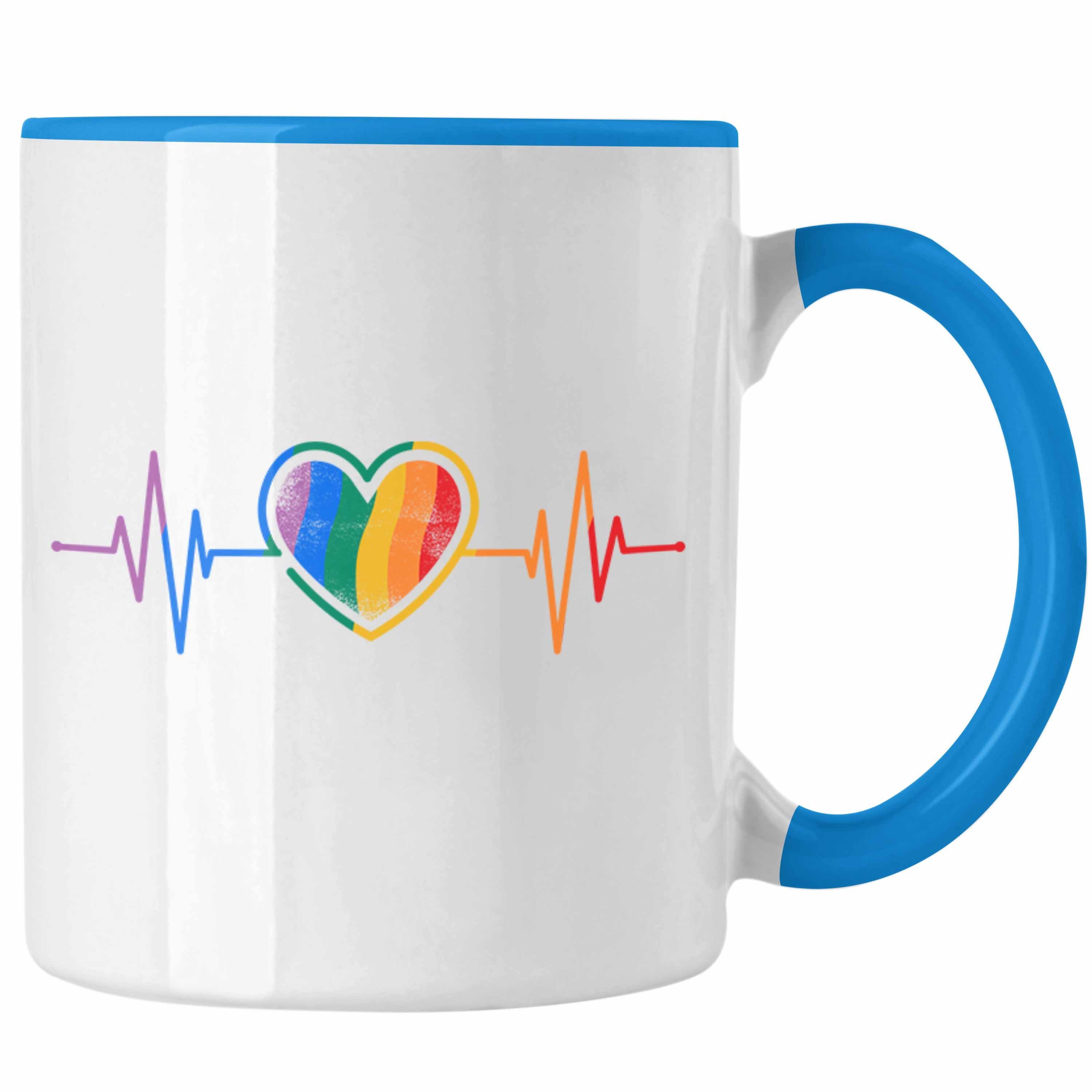 Trendation Tasse Trendation - LGBT Tasse Geschenk für Schwule Lesben Transgender Regenbogen Herzschlag Lustige Grafik Blau