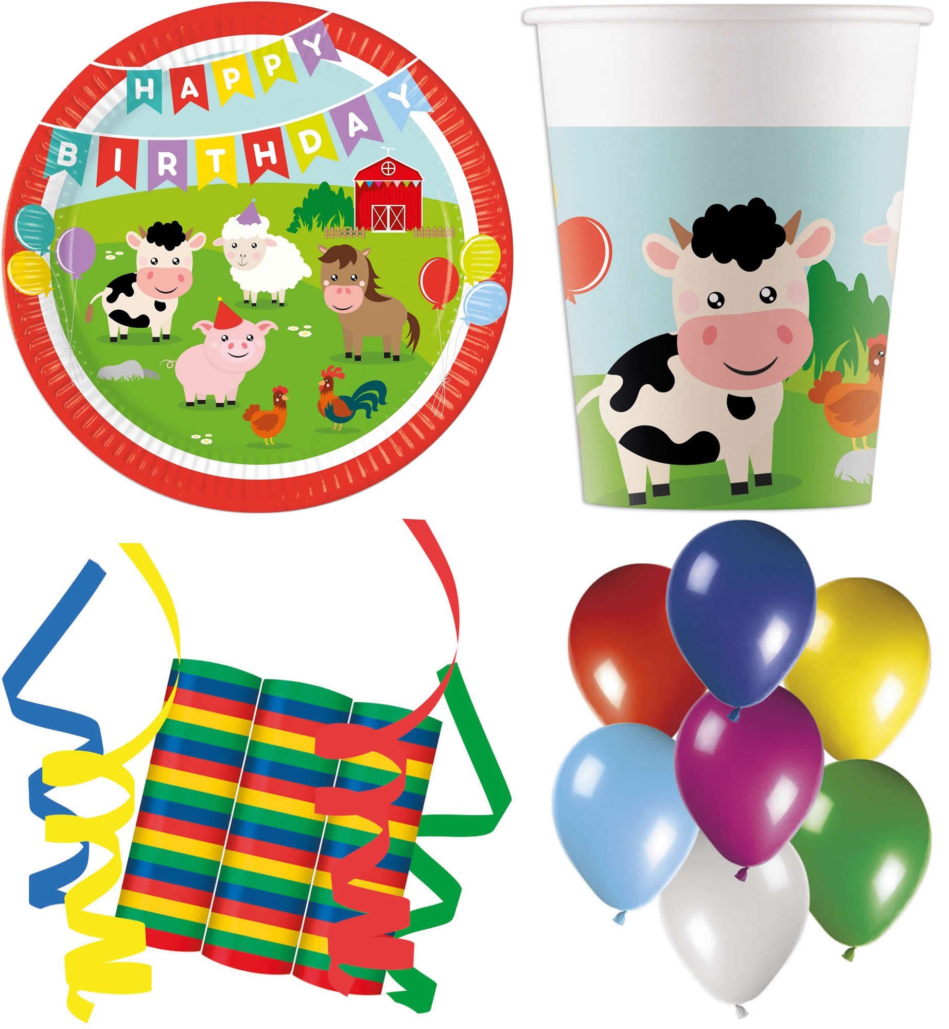 Procos Einweggeschirr-Set 120-tlg Set Kindergeburtstag Party Feier Fete Deko Motto Bauernhof (120-tlg), 8 Personen