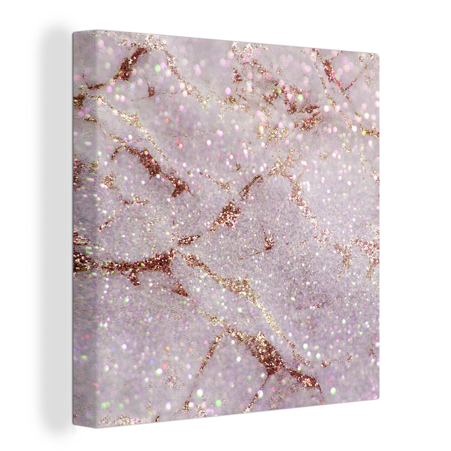 OneMillionCanvasses® Leinwandbild Marmor - Lila - Glitter, (1 St), Leinwand Bilder für Wohnzimmer Schlafzimmer bunt