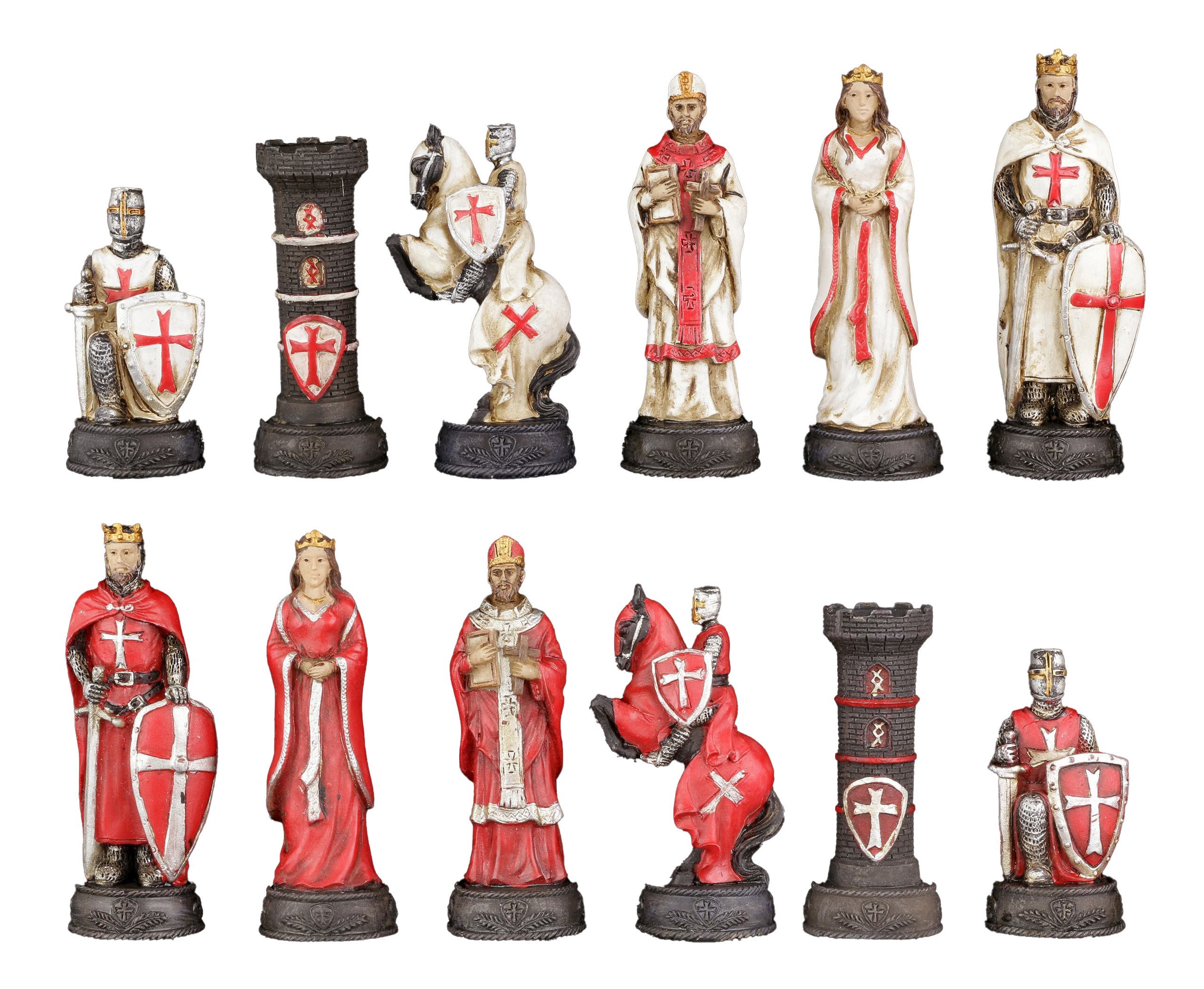 Spiel Schachfiguren Set - Kreuzritter Weiß und Rot - Strategiespiel Schach