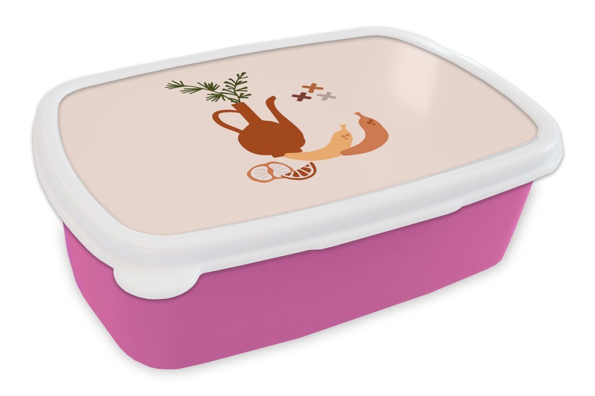 MuchoWow Lunchbox Krug - Obst - Pastell, Kunststoff, (2-tlg), Brotbox für Erwachsene, Brotdose Kinder, Snackbox, Mädchen, Kunststoff rosa