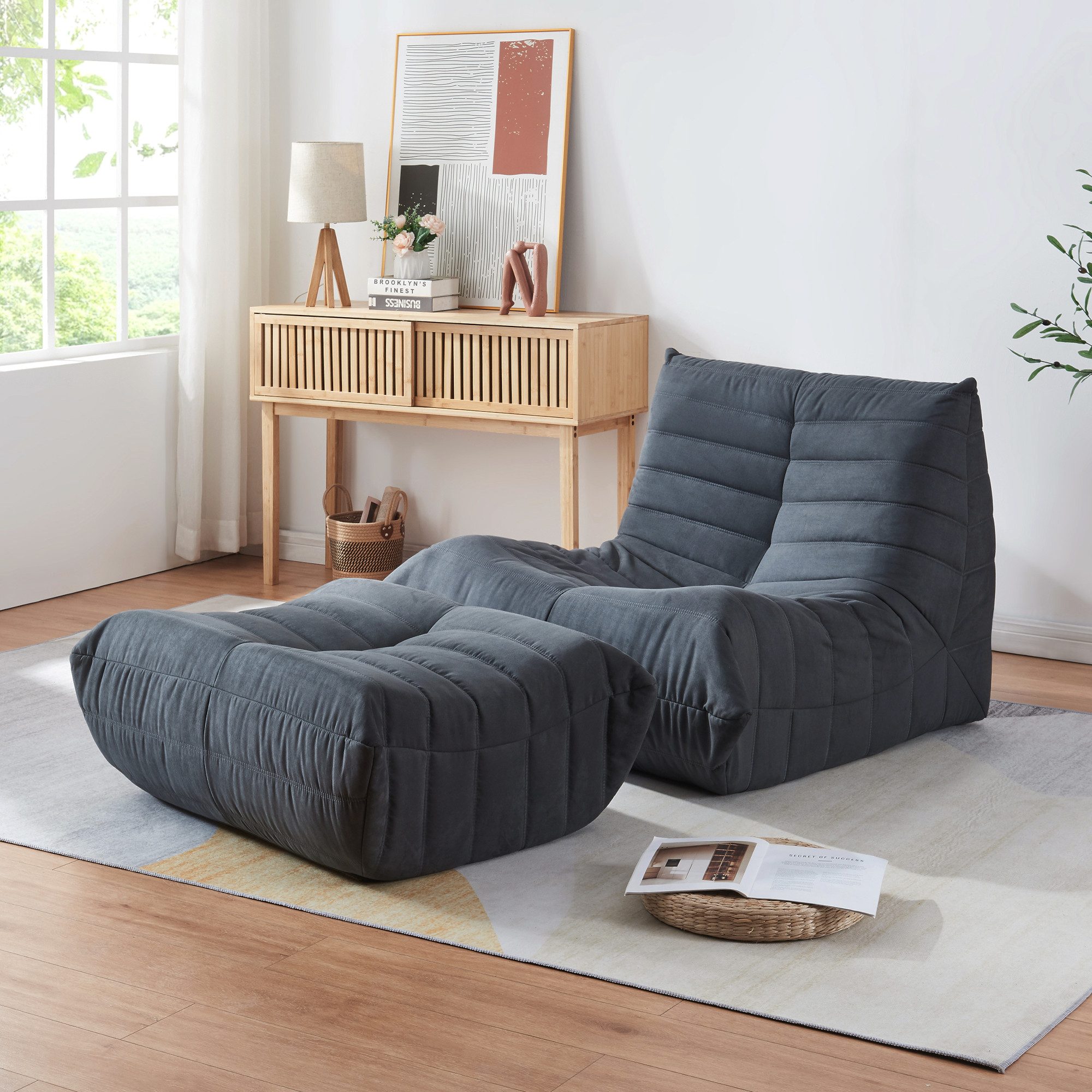 en.casa Sessel, »Kodsø« Bodensessel mit Hocker günstig online kaufen