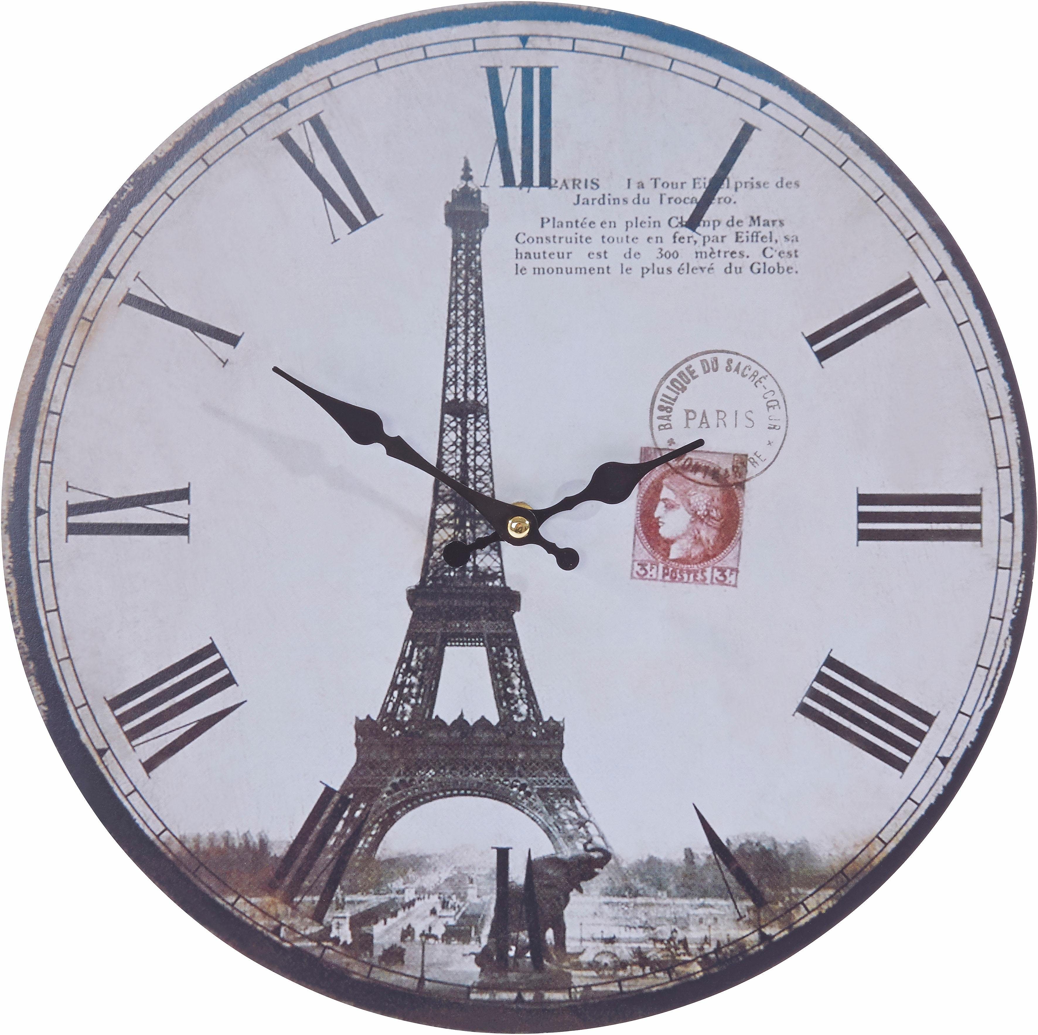 Home affaire Wanduhr »Eifelturm« (rund, Ø 34 cm, römische Ziffern, Vintage Optik, Motiv Eifelturm, dekorativ in Küche & Wohnzimmer)-HomeTrends