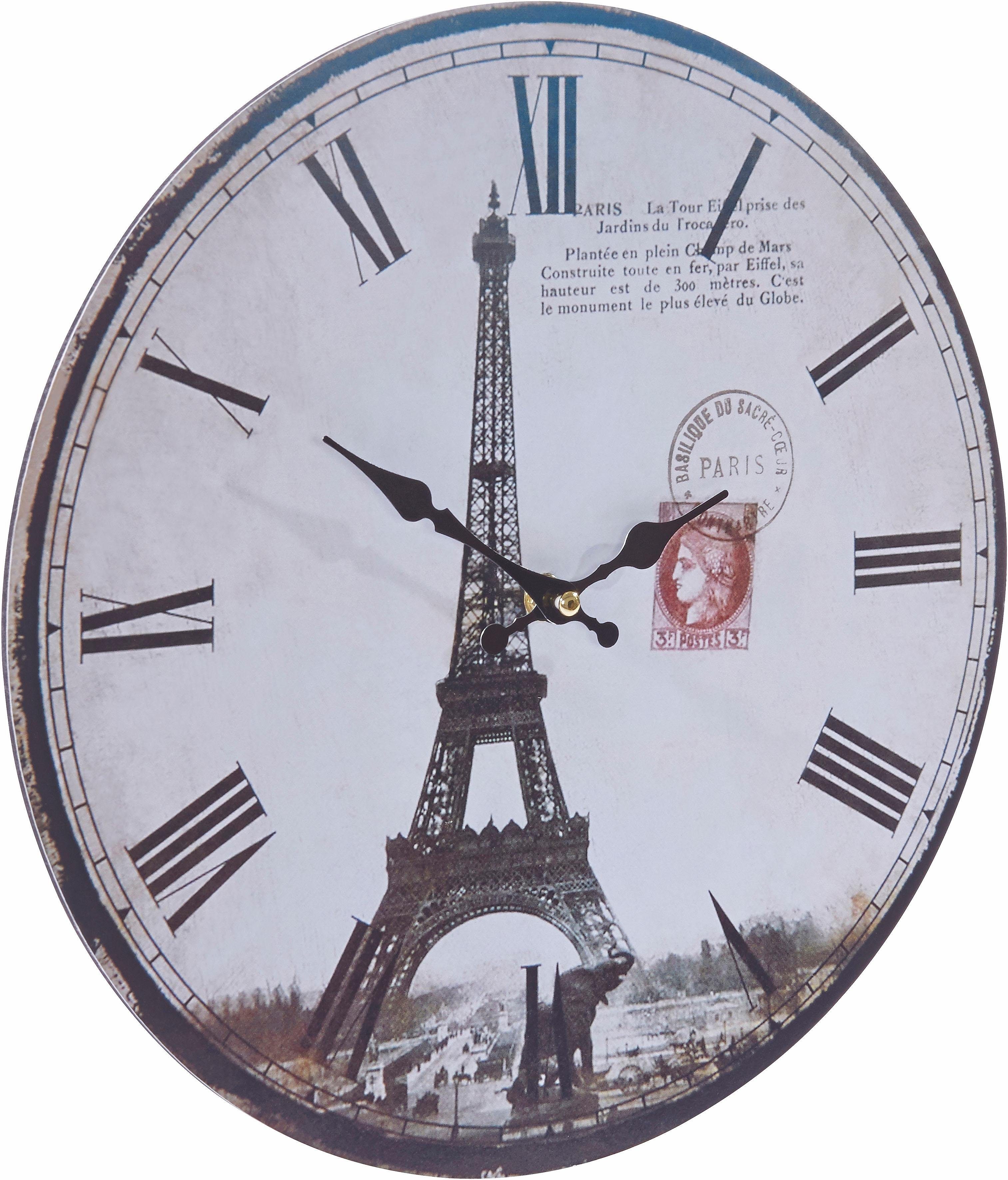 Home affaire Wanduhr »Eifelturm« (rund, Ø 34 cm, römische Ziffern, Vintage Optik, Motiv Eifelturm, dekorativ in Küche & Wohnzimmer)-kaufen