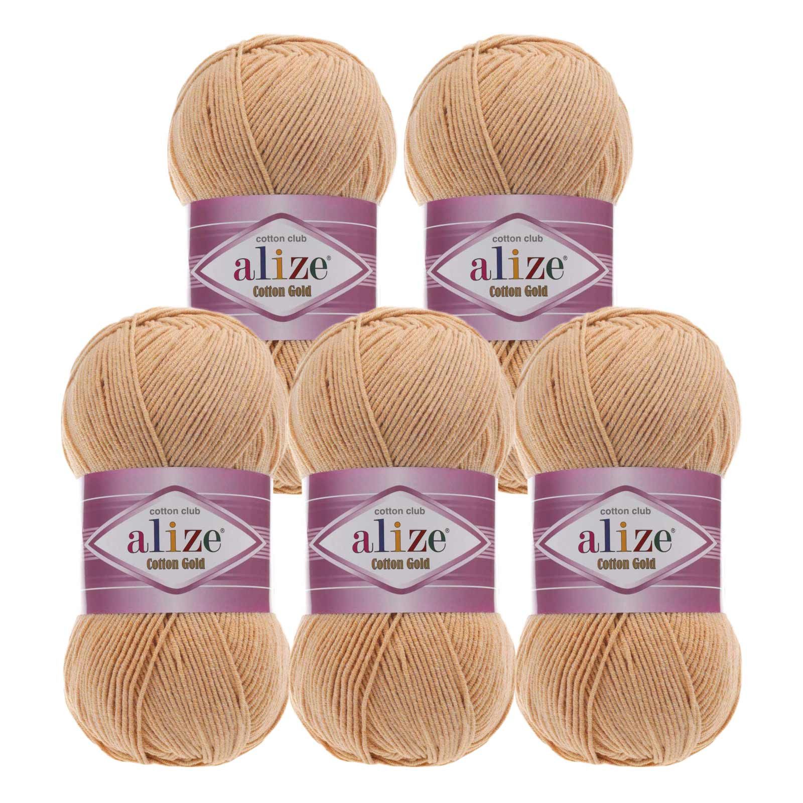 Alize 5 x 100g Strickgarn Alize Cotton Gold Uni Klassikgarn Häkelgarn Häkelwolle, 1650 m, 446 biscotti