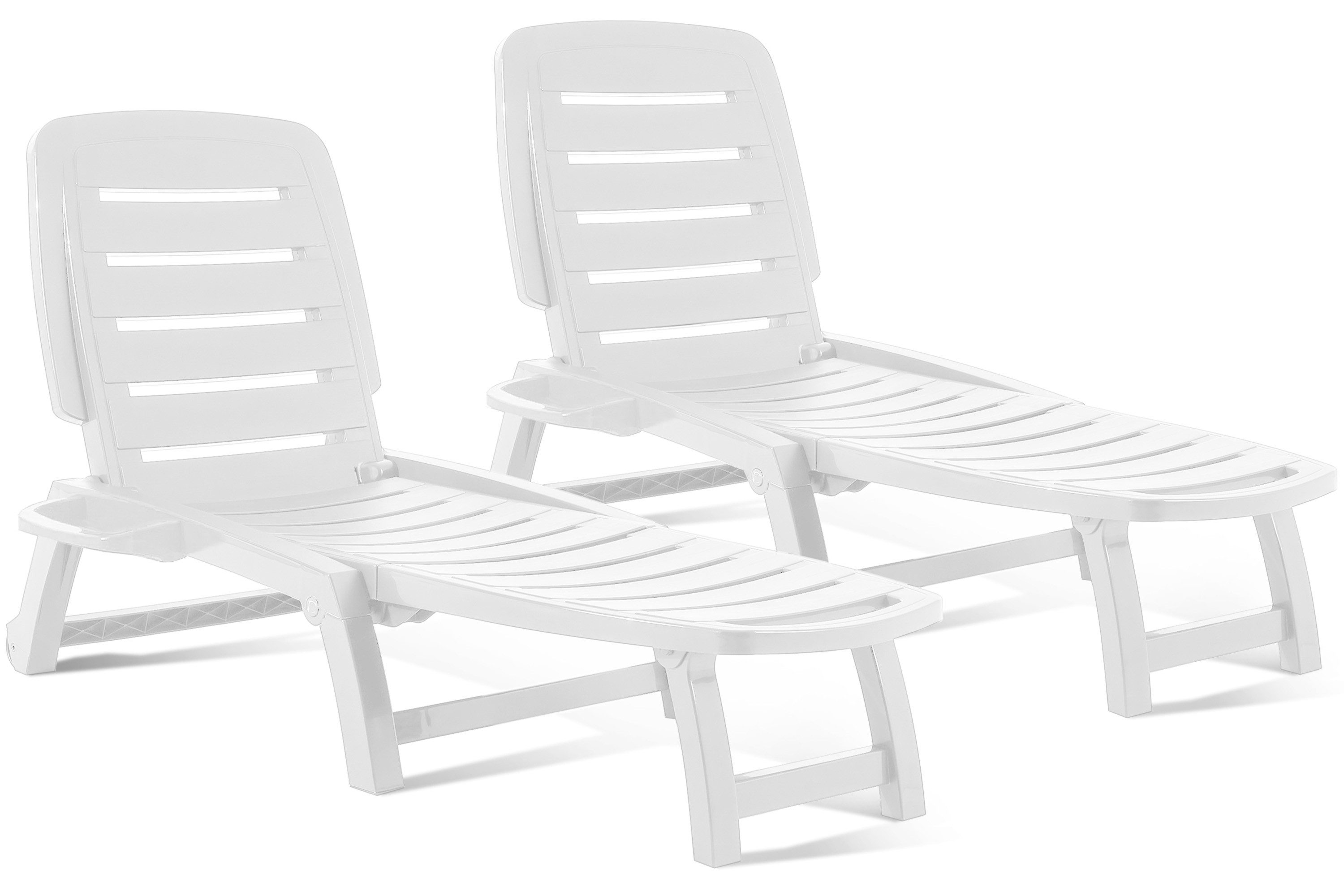 KONSIMO® Gartenliege BURRA Sonnenliege, verstellbare Rückenlehne, italienische Qualität, 2 St., zwei Sonnenliegen im Set, Getränkehalter, Klappliegestuhl, aus recycelten Materialien