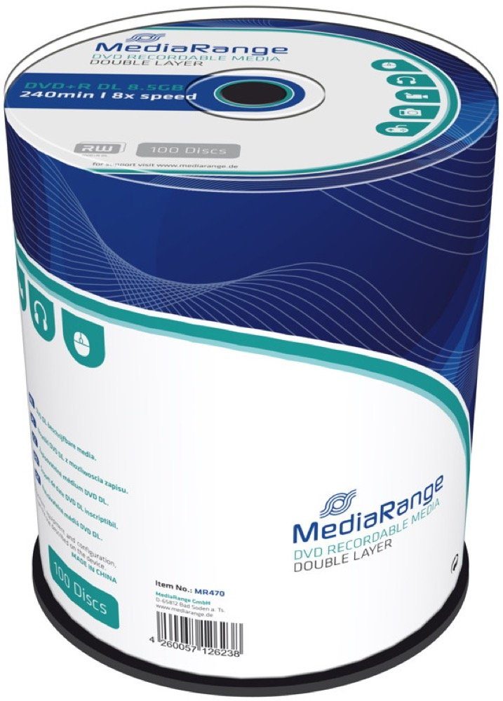 Mediarange DVD-Rohling 100 Mediarange Пробелы DVD+R Double Layer 8,5GB 8x Spindel