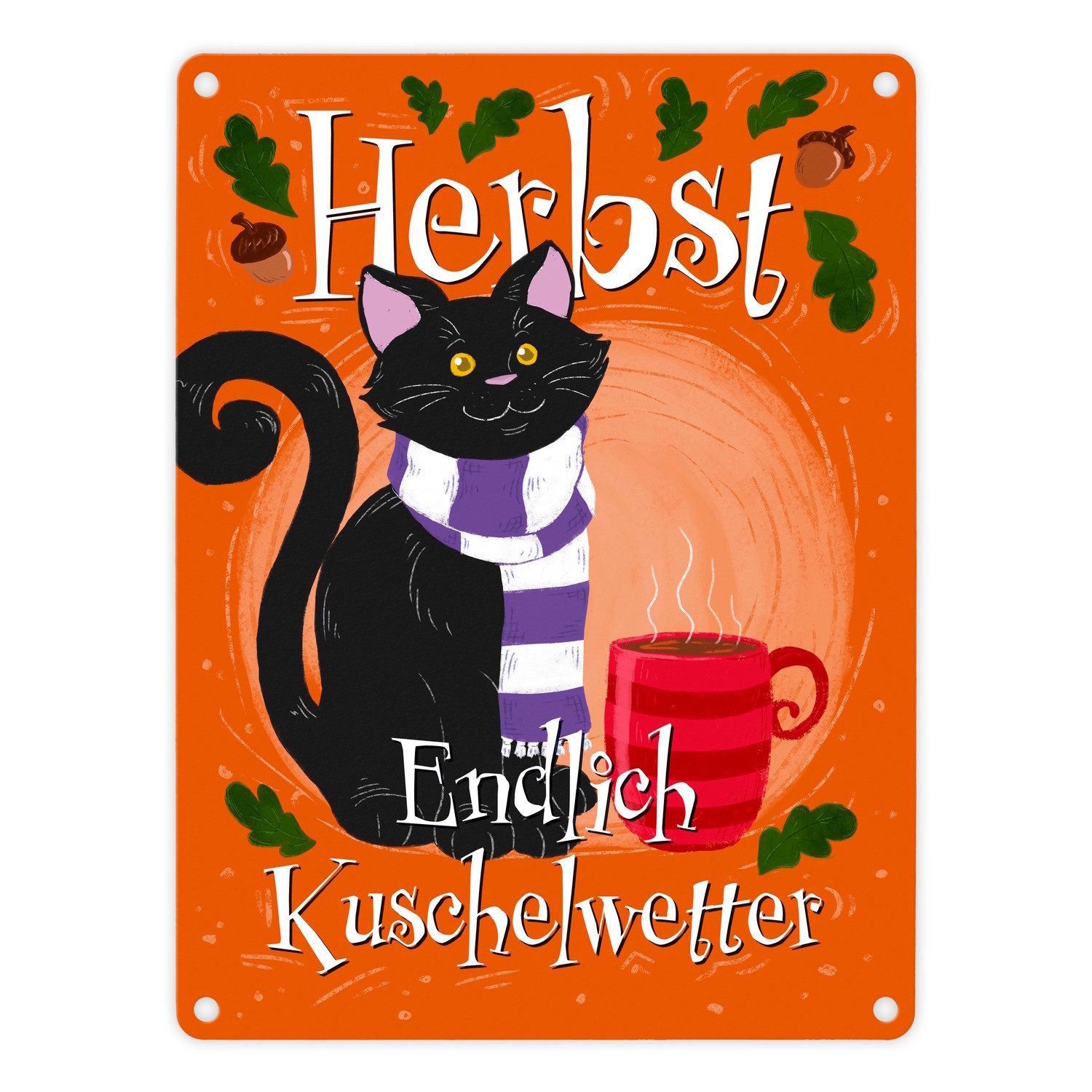Metallschild Herbst Endlich Kuschelwetter Metallschild in 15x20 cm mit schwarzer