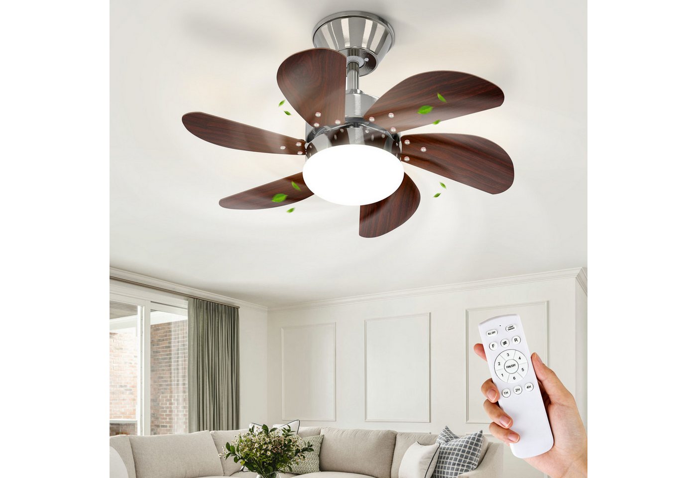 ZMH Deckenventilator Mit Licht und Fernbedienung Leise für Flur/Schlafzimmer Deckenlampe, Ø75 cm, 40W, Timer Funktion, 6 Flügeln, mit Fernbedienung