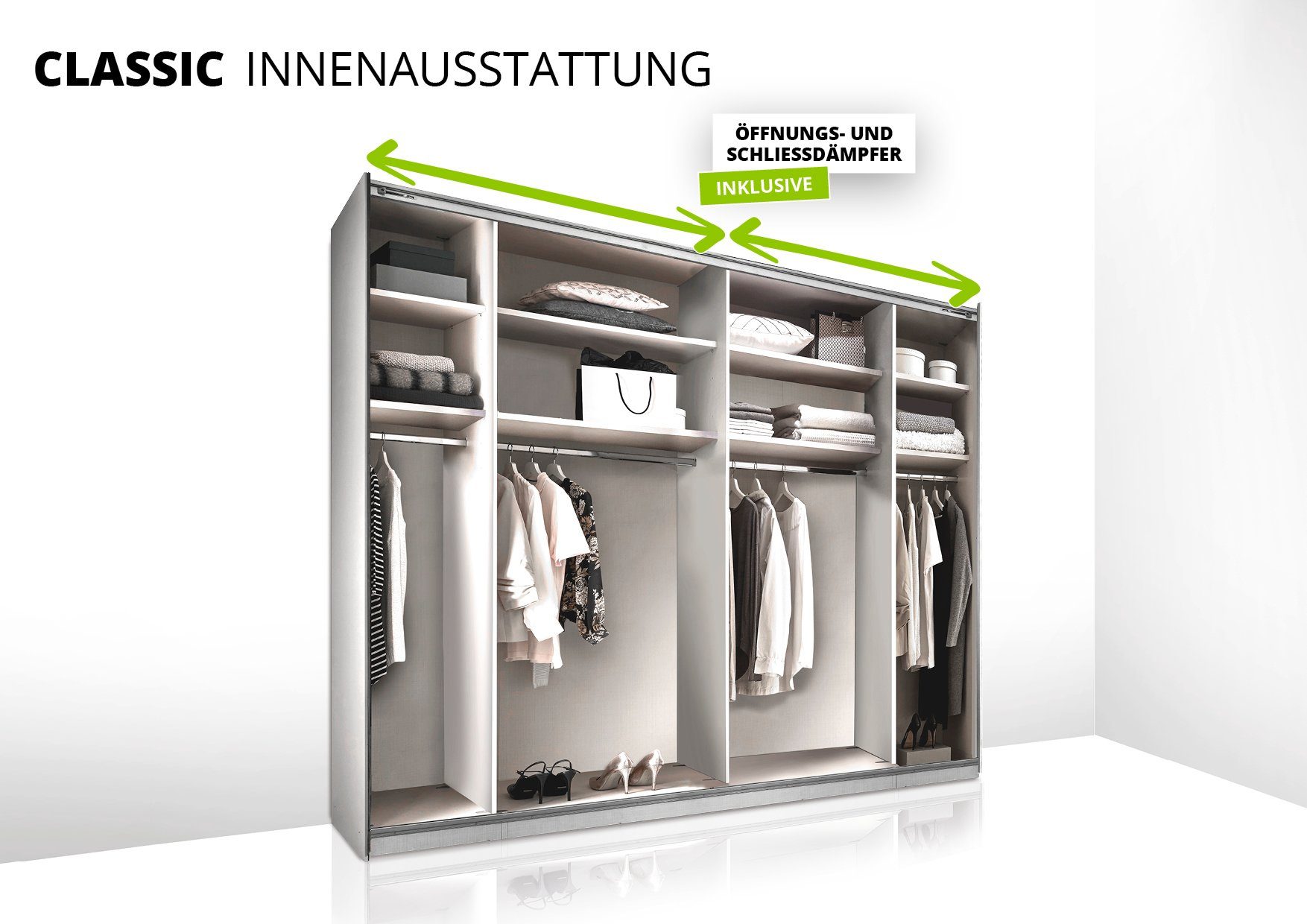 STAUD Schwebetürenschrank Sonett 100, Made in Germany mit vier verschiedenen Ausstattungsvarianten
