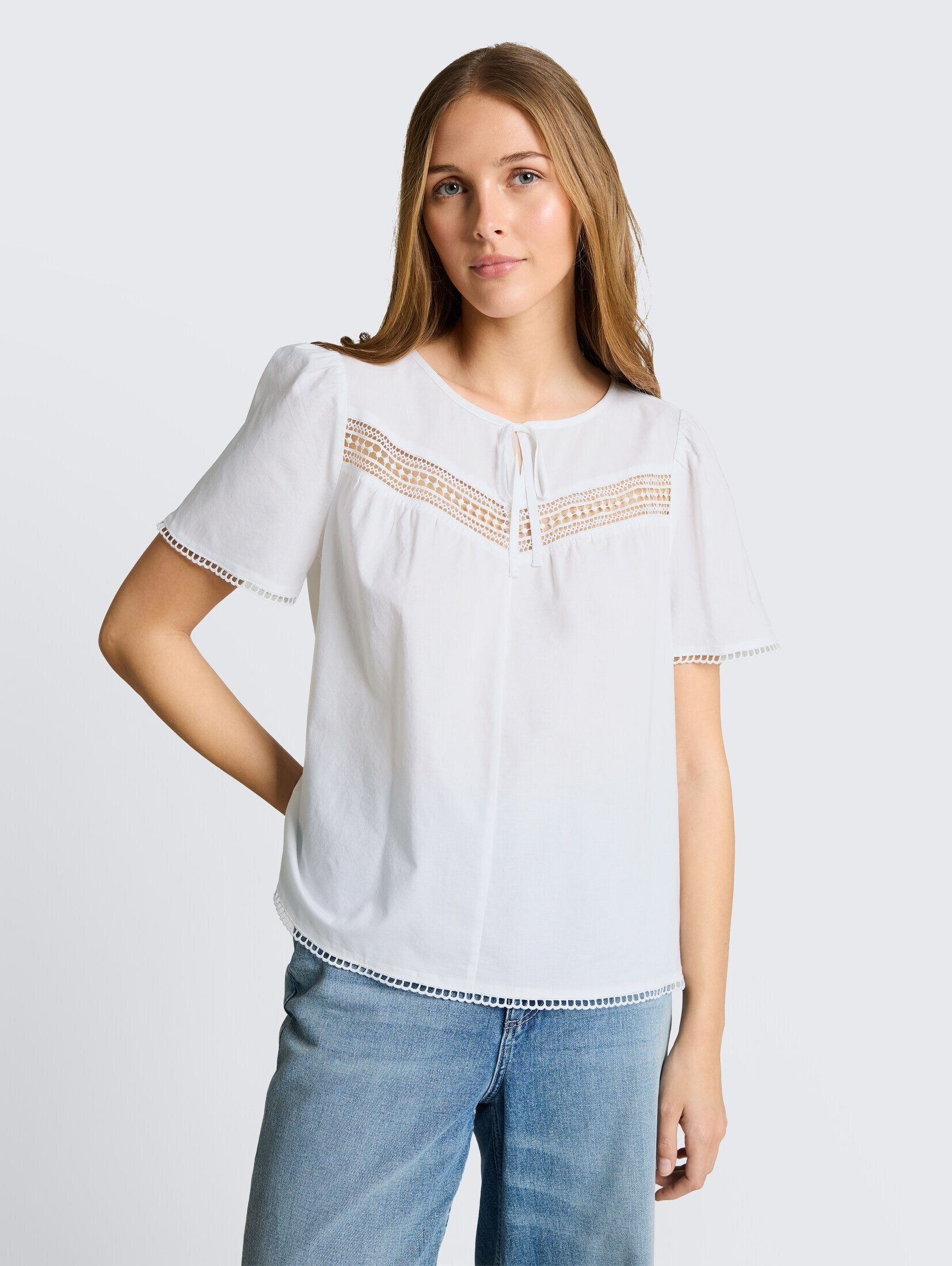 TOM TAILOR Denim Kurzarmbluse Blusen & Shirts Bluse mit Häkel-Details