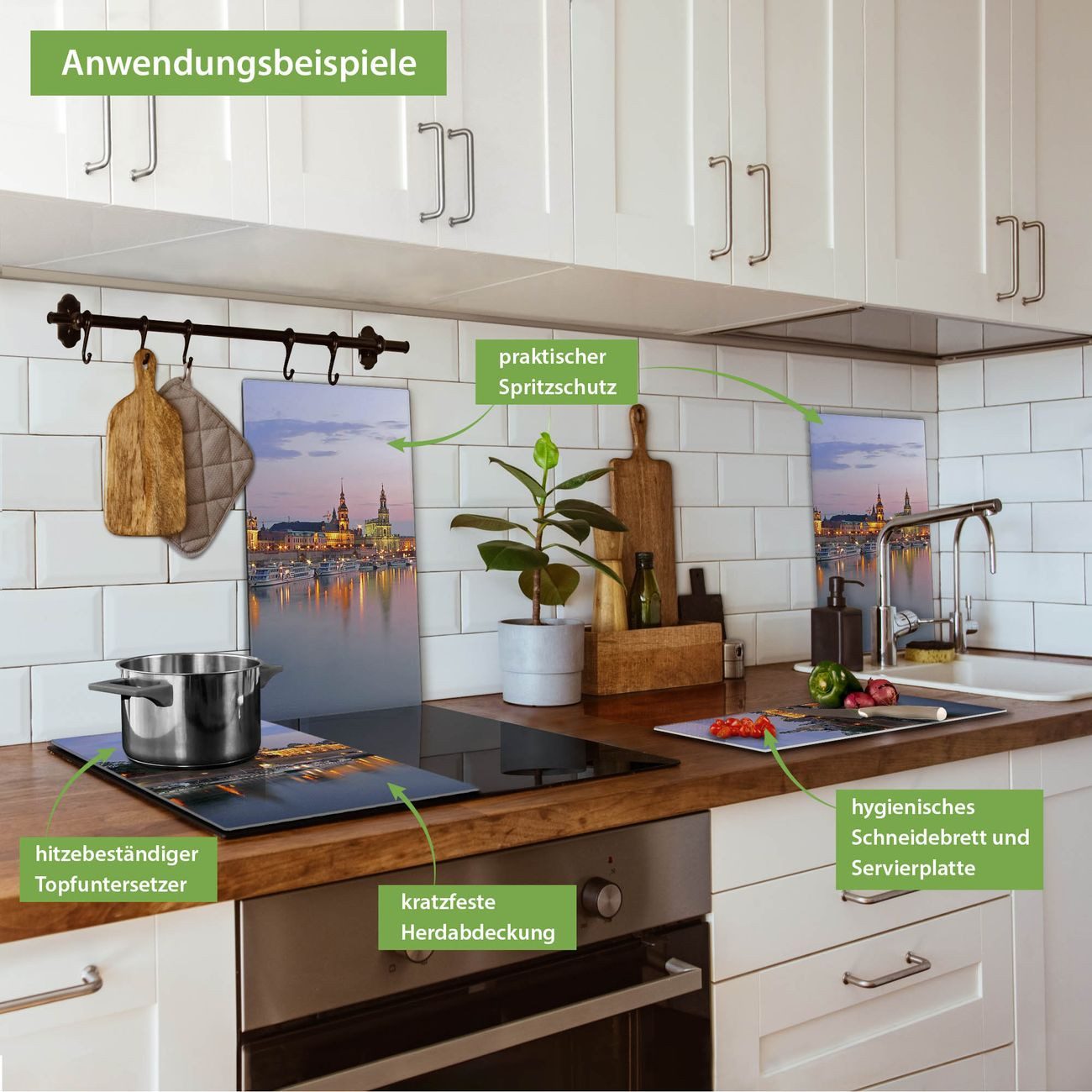 banjado Herd-Abdeckplatte zweiteilig aus Glas mit Motiv Dresden, (gehärtet, 2 tlg., inkl. selbstklebende Gummifüßchen)
