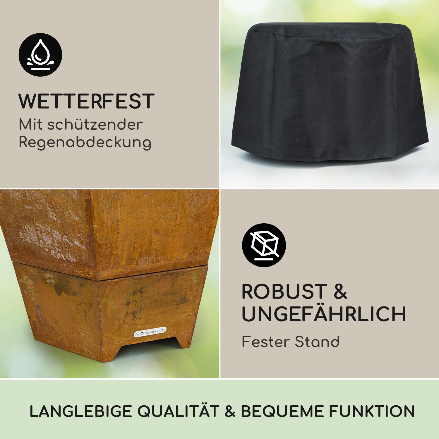 blumfeldt Feuerschale Hekla, (Set, Set), Garten Grill Tisch Funkenschutz Feuerkorb Feuerstelle Outdoor
