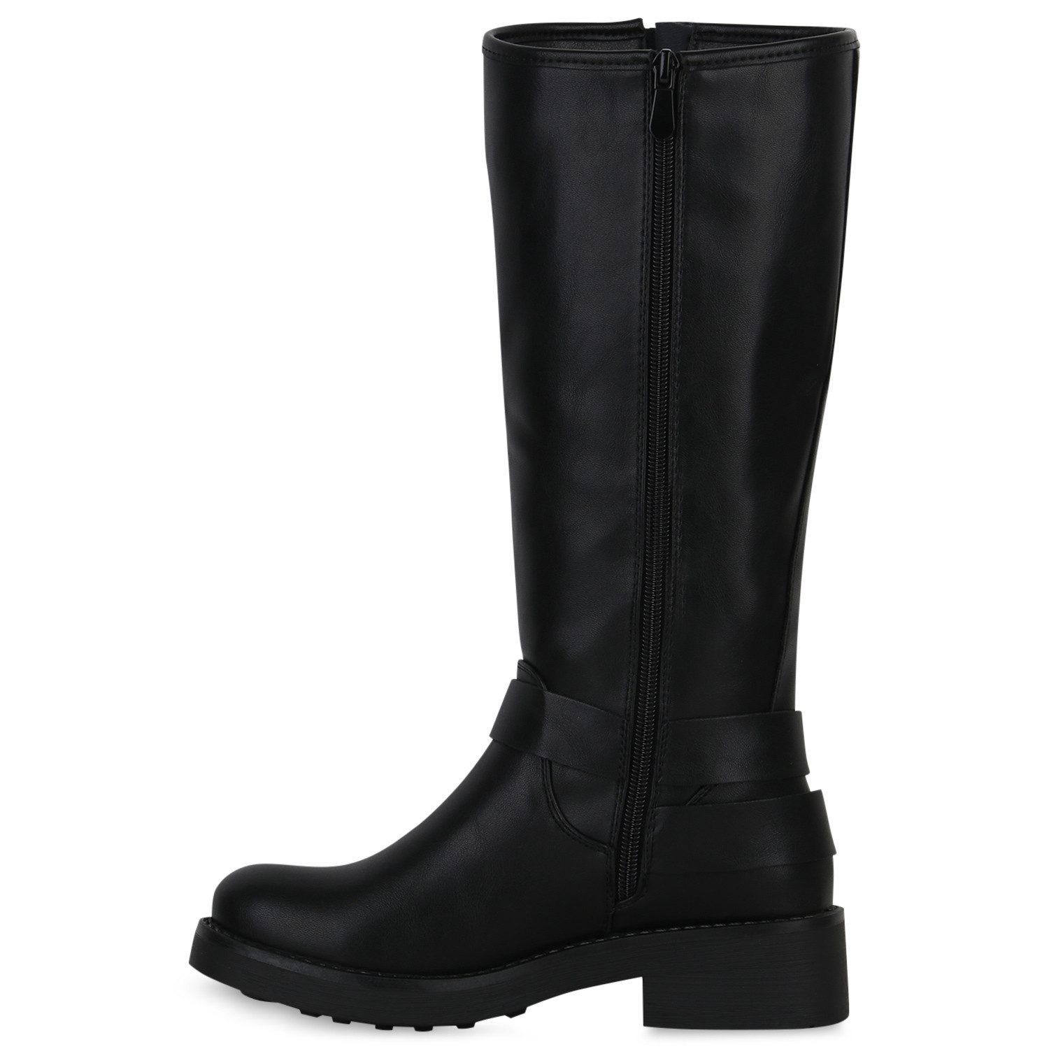 VAN HILL 840848 Stiefel Damen Leicht Gefütterte Bikerstiefel Schnallen Nieten