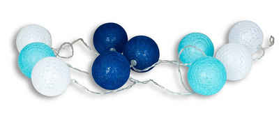 Levandeo® Lichterkette, 10er Lichterkette LED Kugeln Lampions Baumwolle Blau Weiß Cotton