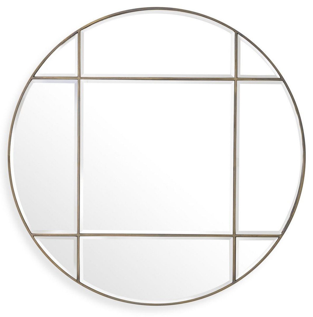 Casa Padrino Wandspiegel Luxus Spiegel Vintage Messingfarben Ø 110 cm - Runder Wandspiegel - Wohnzimmer Spiegel - Garderoben Spiegel - Luxus Qualität