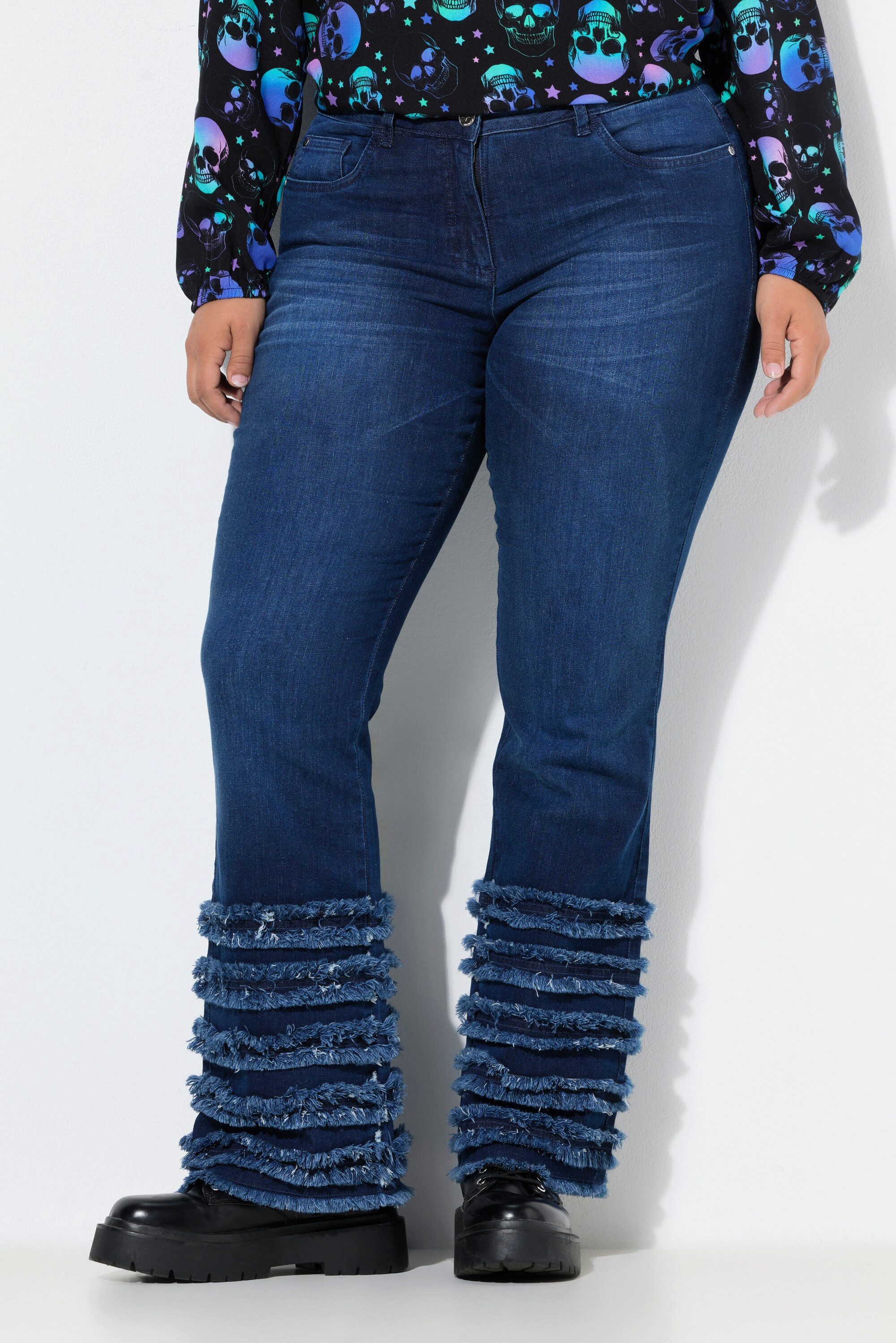 Angel of Style Regular-fit-Jeans Bootcut-Jeans Lea Fransenkanten-Saum 5-Pocket