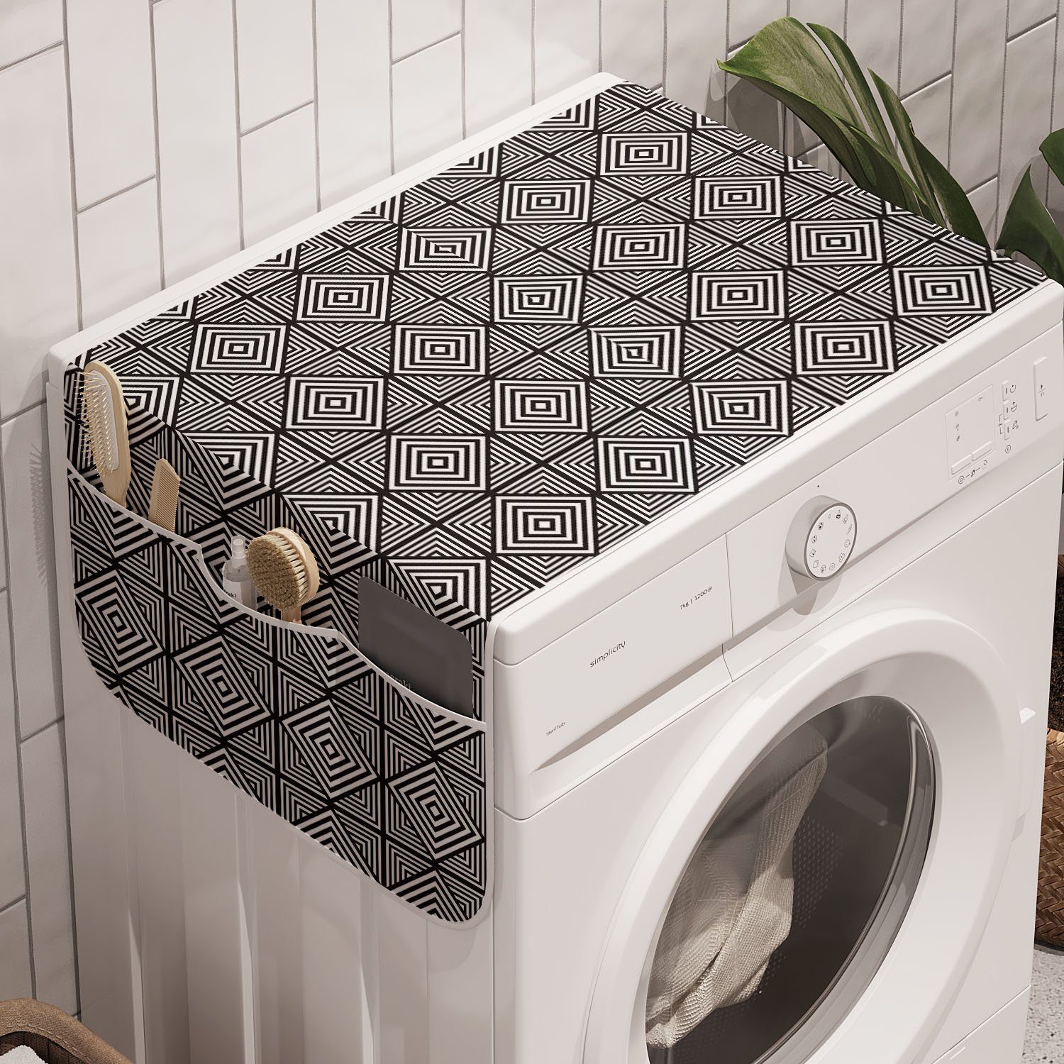 Waschmaschine Quadrate gestreifte für Abakuhaus Trockner, Verschachtelte Badorganizer und Geometrisch Anti-Rutsch-Stoffabdeckung