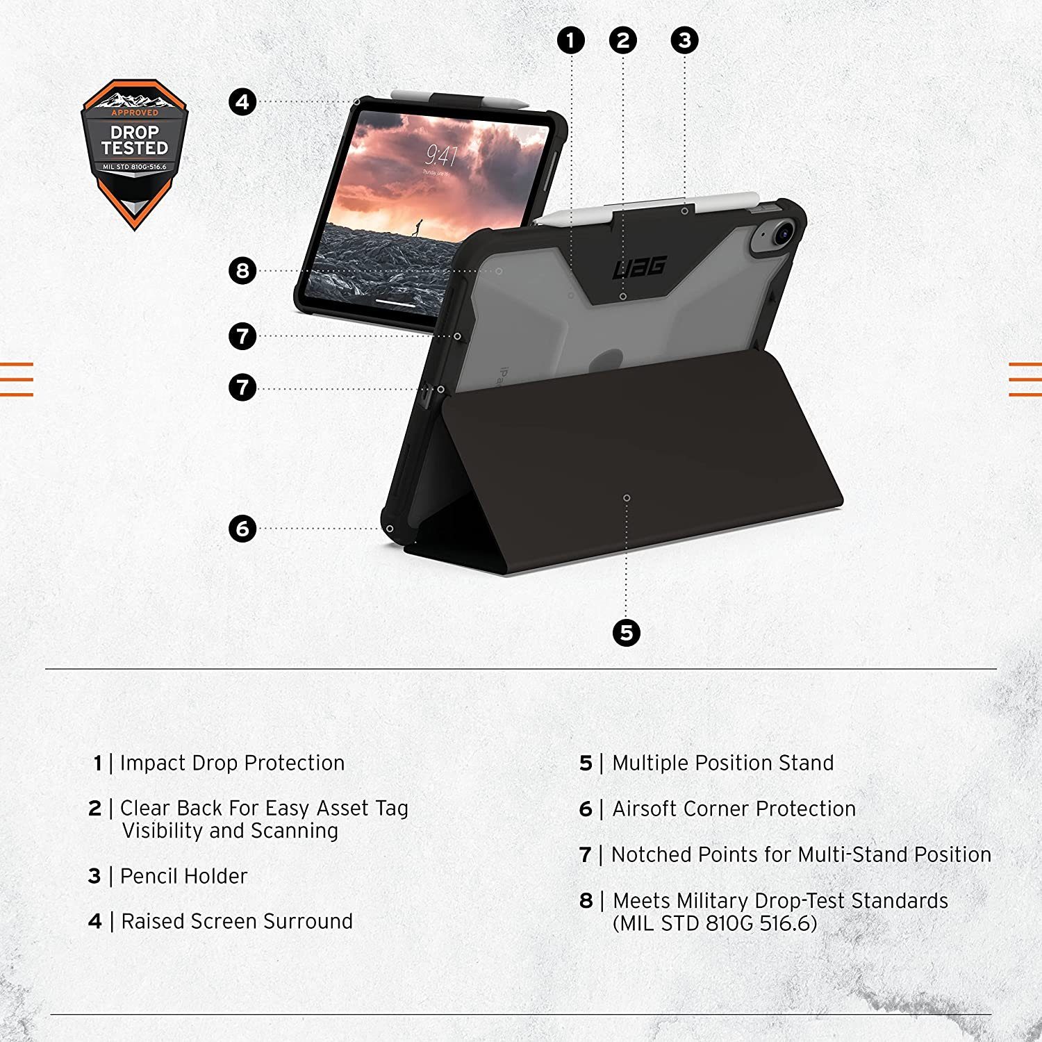 UAG Tablet-Hülle Plyo SE - Apple iPad 10,9 (2022) Hülle 10,9 Zoll, [Apple Pencil Halterung, Wake / Sleep]